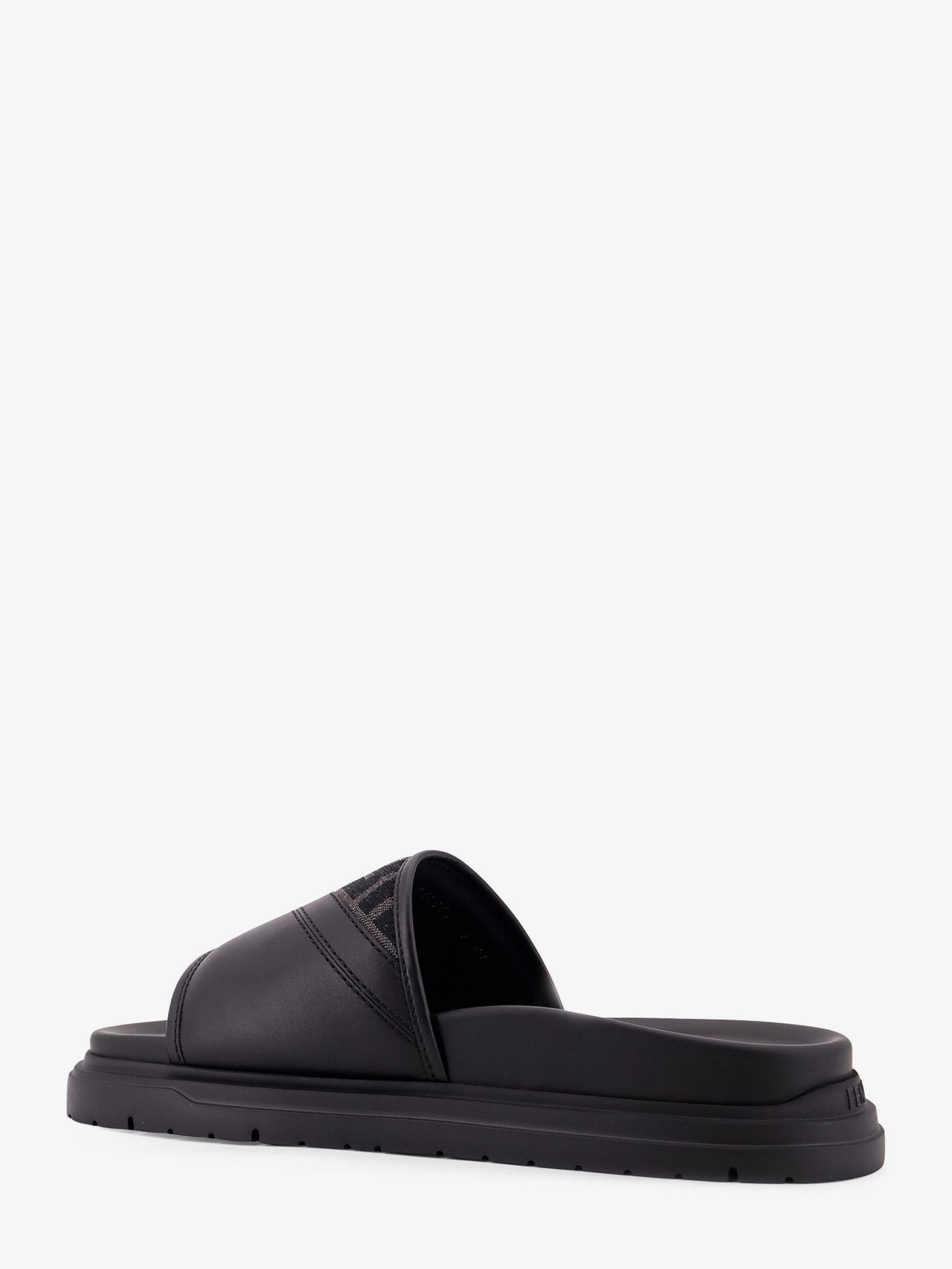 Fendi Men Low Leather Sandals With Ff Jacquard Insert
