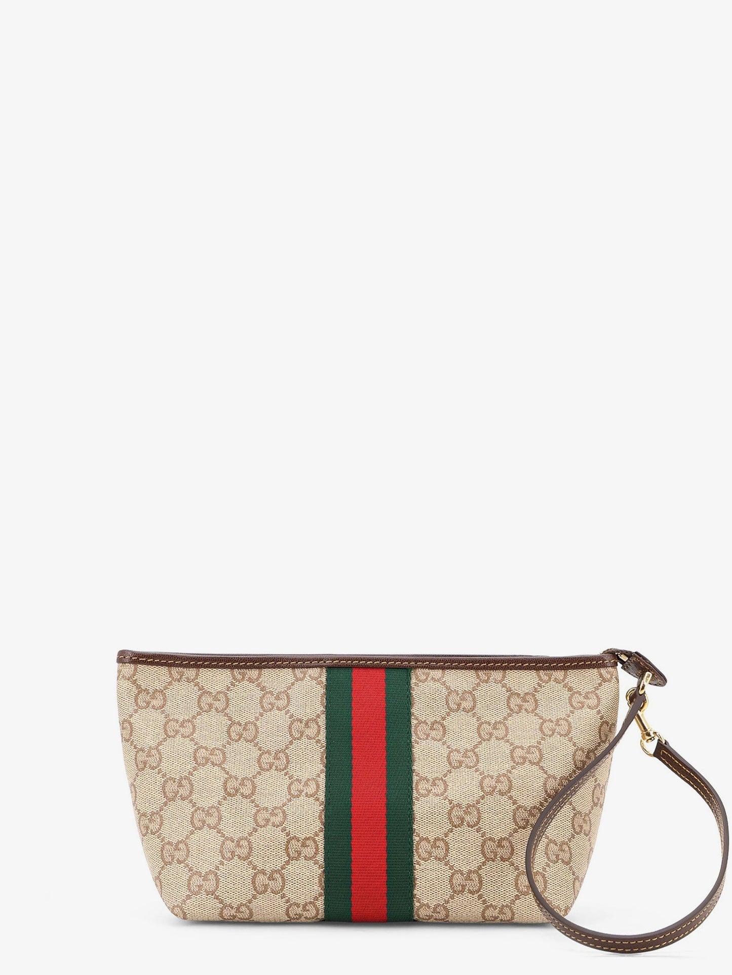 Gucci Women Gg Fabric Clutch With Nastro Web On The Front