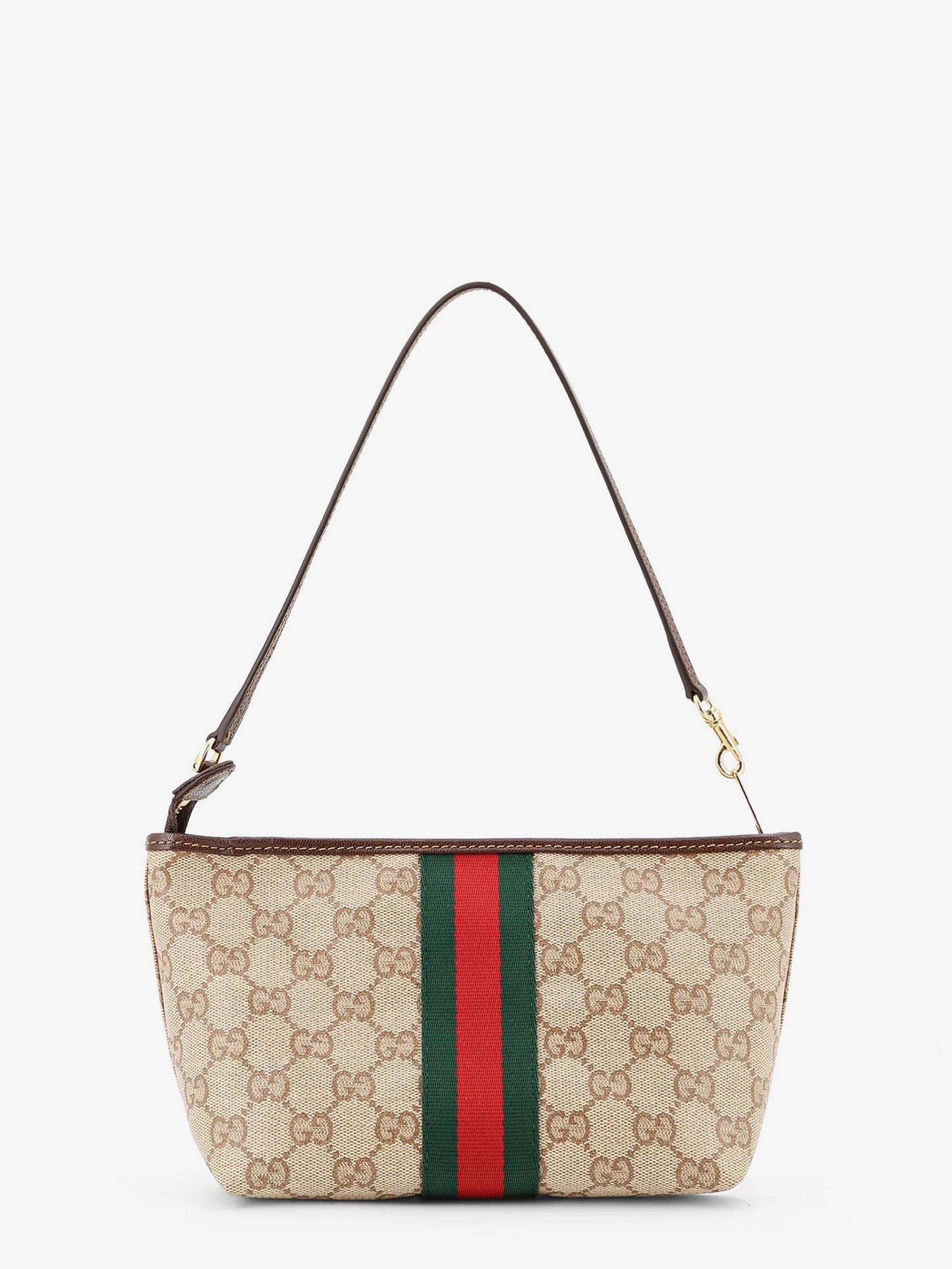 Gucci Women Gg Fabric Clutch With Nastro Web On The Front