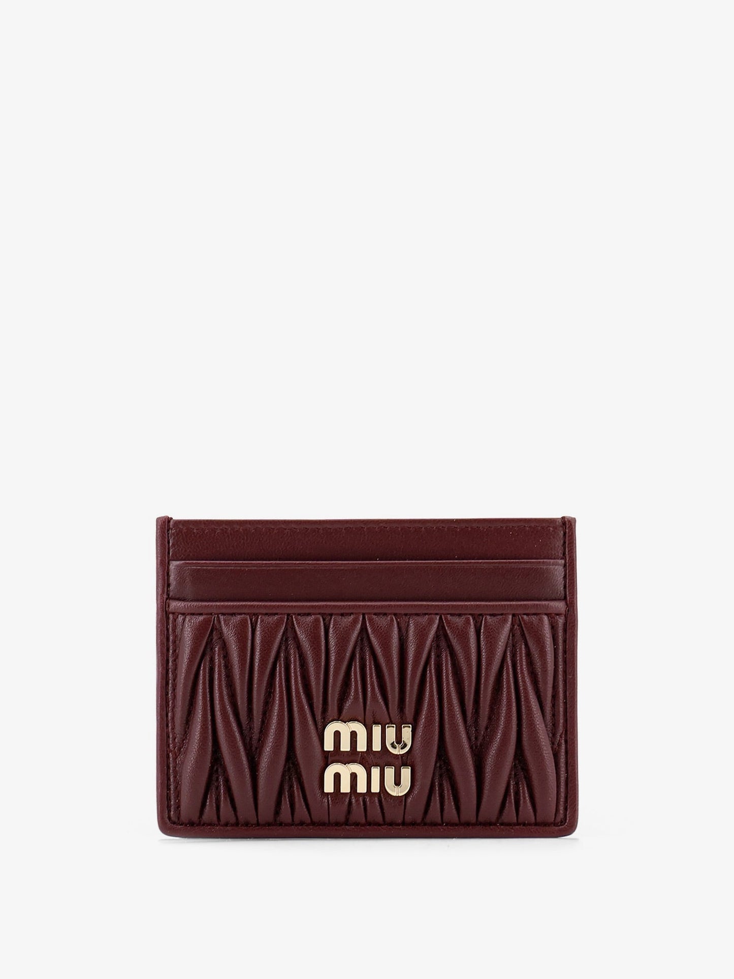 Miu Miu Women Matelasse Leather Card Holder With Metal Lettering Logo