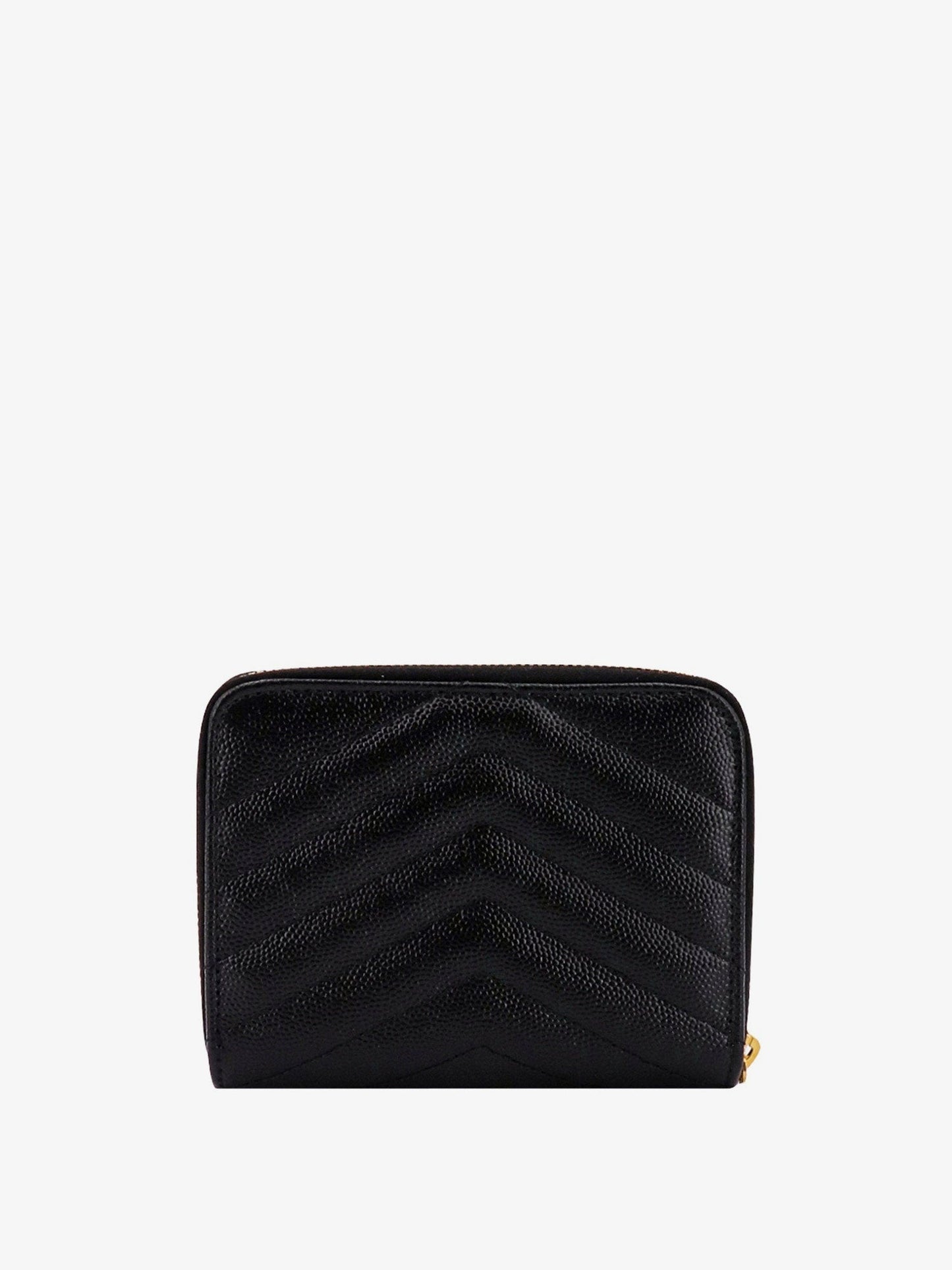 Saint Laurent Women Quilted Leather Wallet With Metal Cassandre Logo