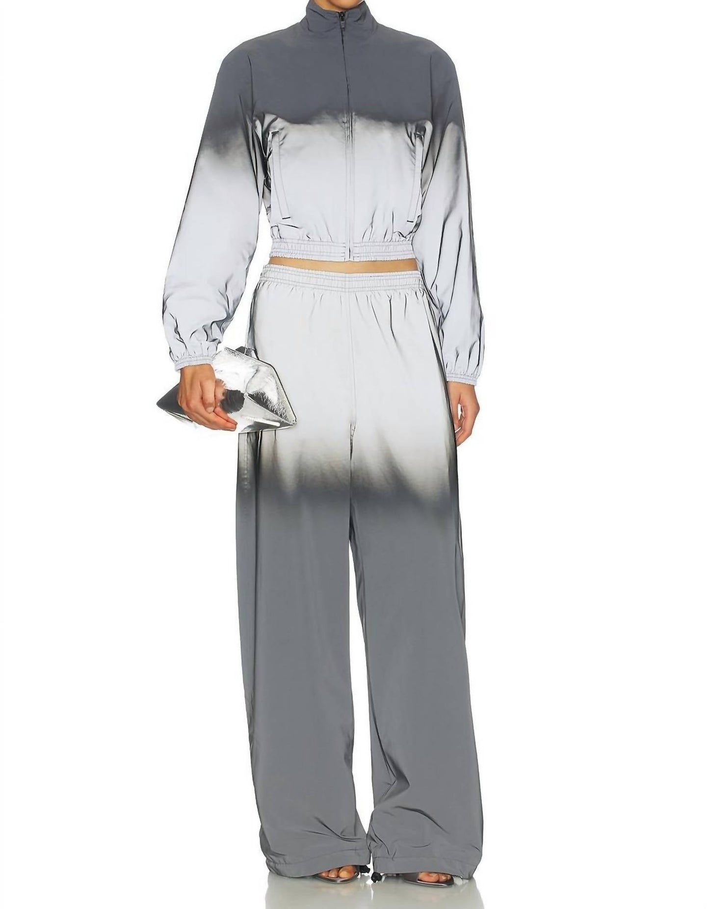 Reflective Shrunken Track Jacket In Metalic Silver/black