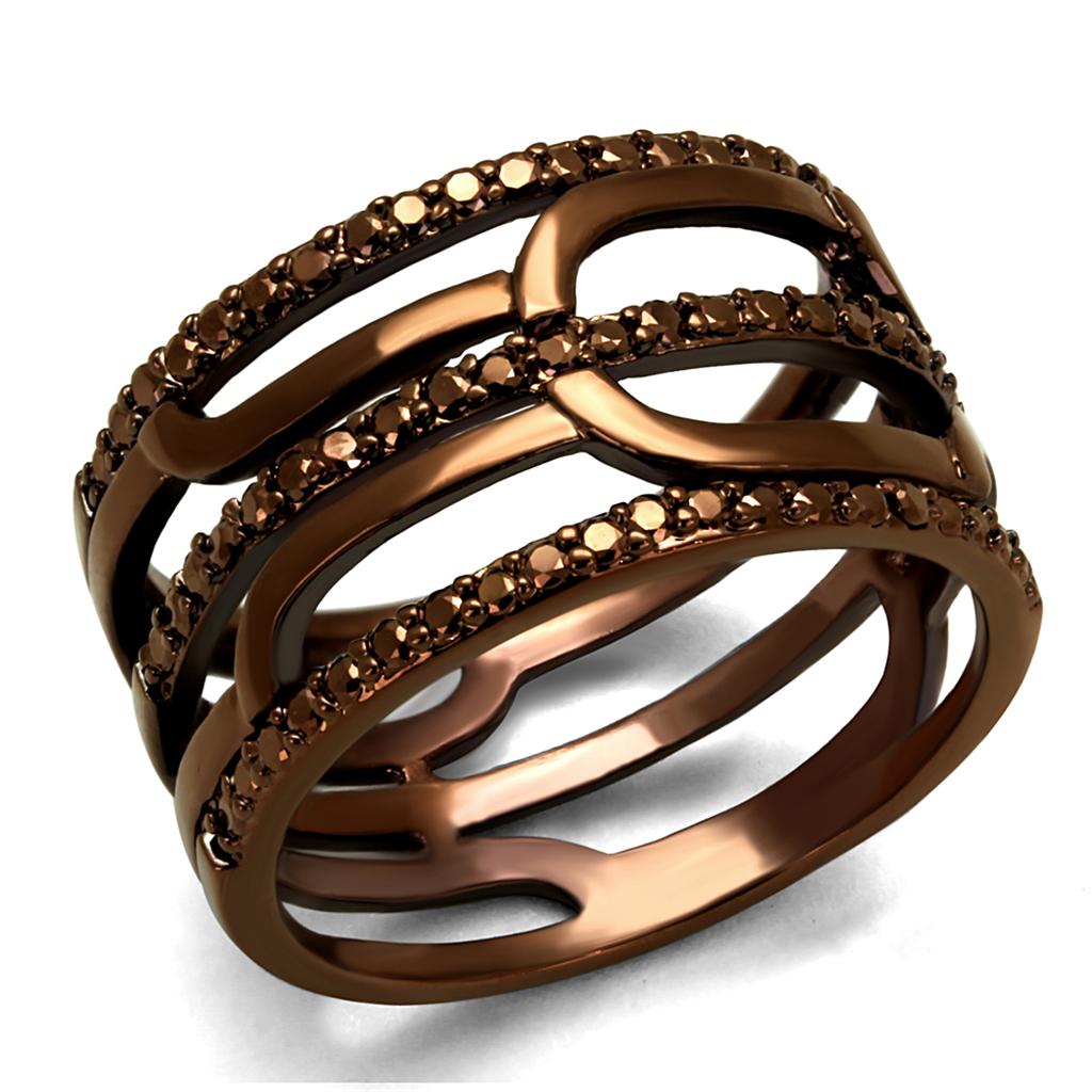 IP Coffee light Brass Ring with AAA Grade CZ in Light Coffee