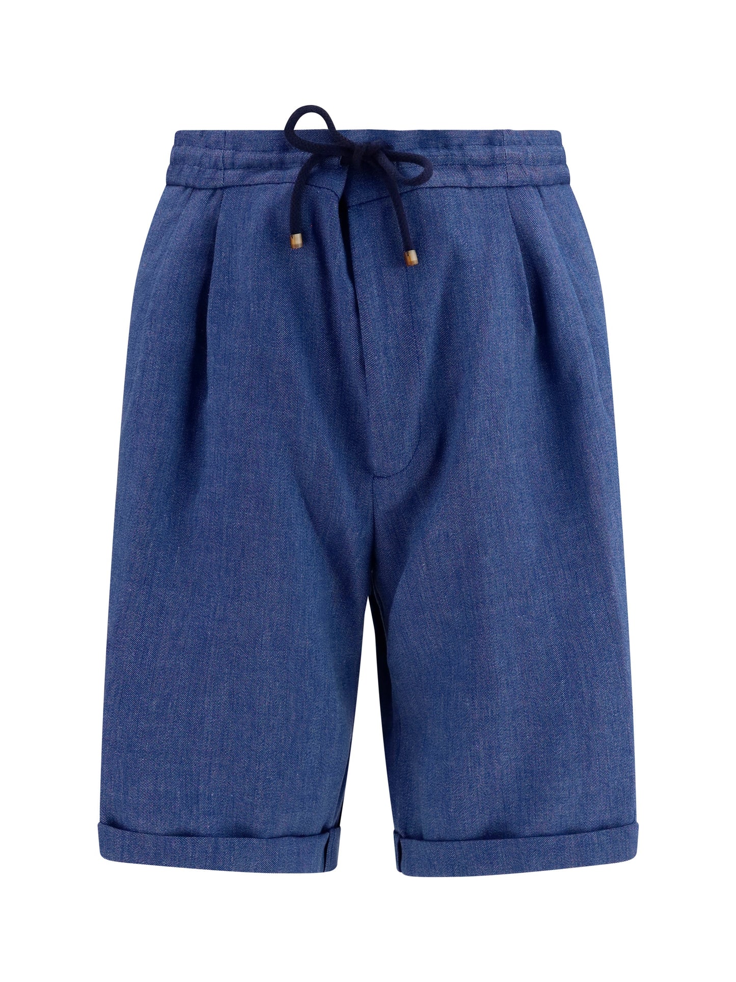 Brunello Cucinelli Men Linen And Virgin Wool Chevron Bermuda Shorts