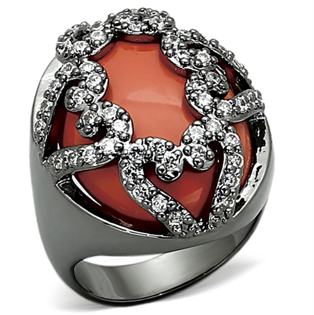 Ruthenium Brass Ring with Synthetic Cat Eye in Orange