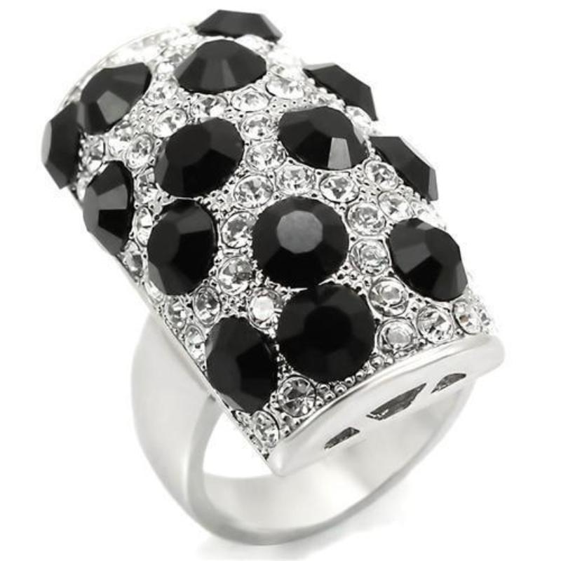 Rhodium Brass Ring with Top Grade Crystal in Jet