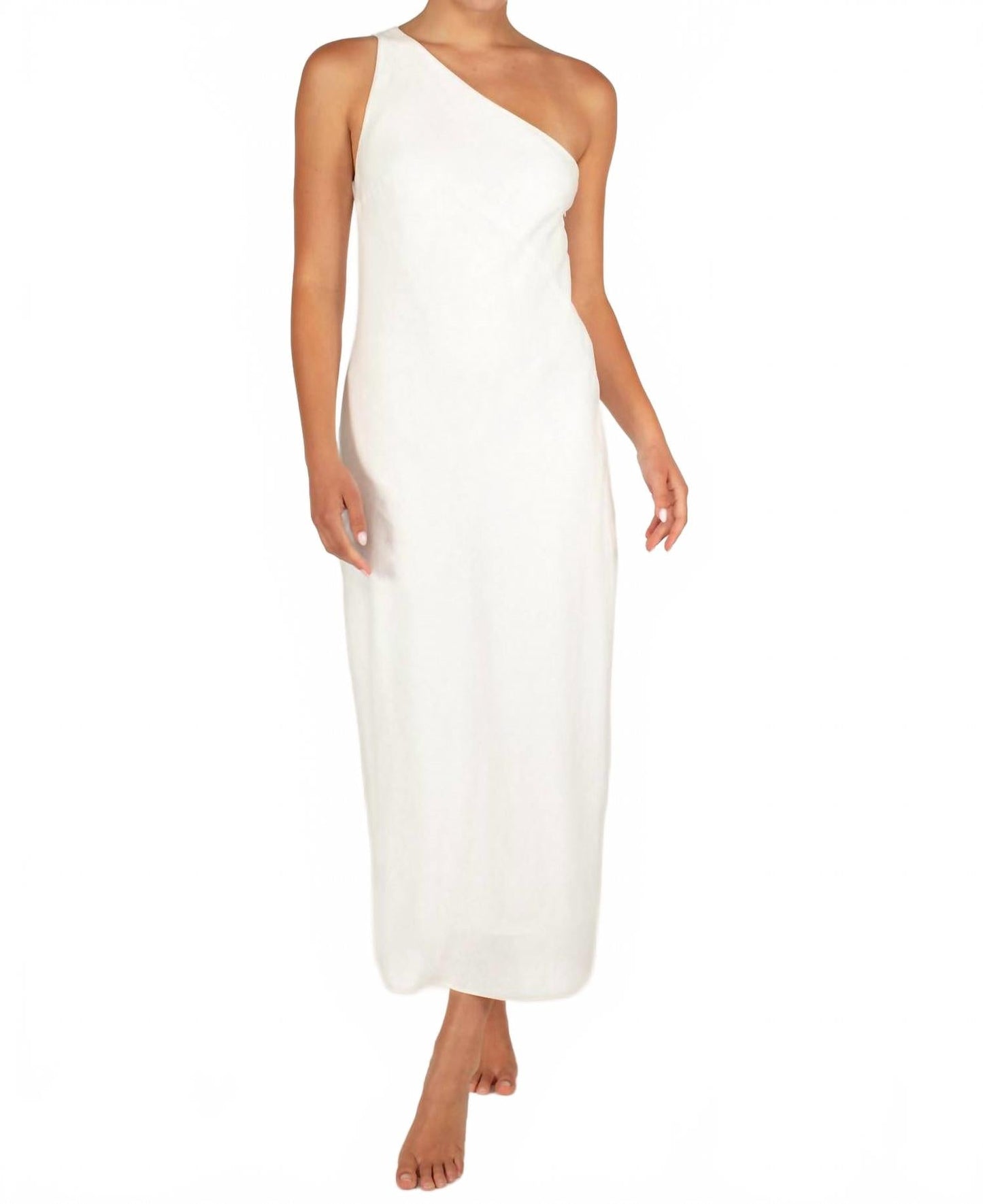 Linen Vera One Shoulder Maxi Dress In Foam