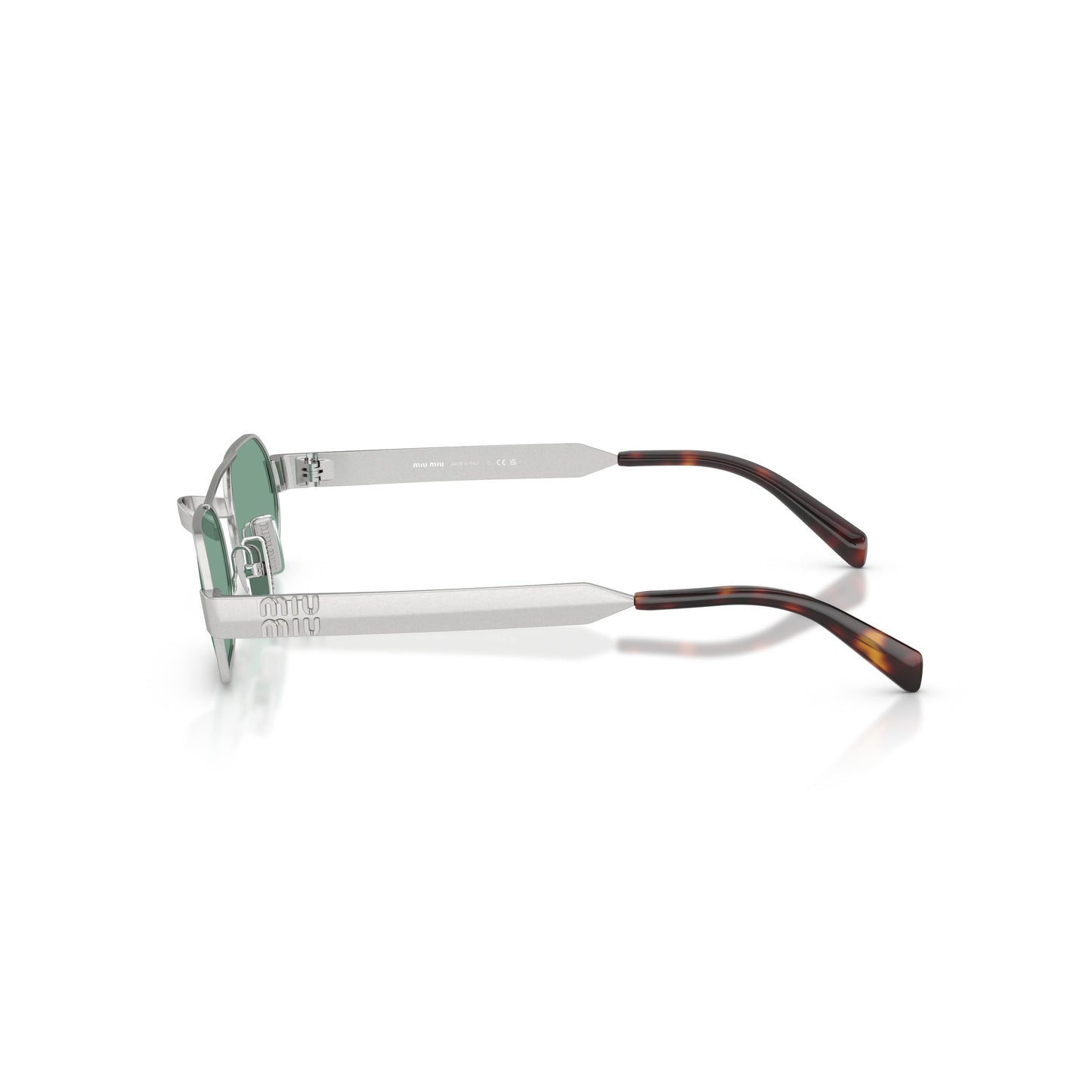 Rectangular Green Lens Sunglasses With Silver Metal Frame