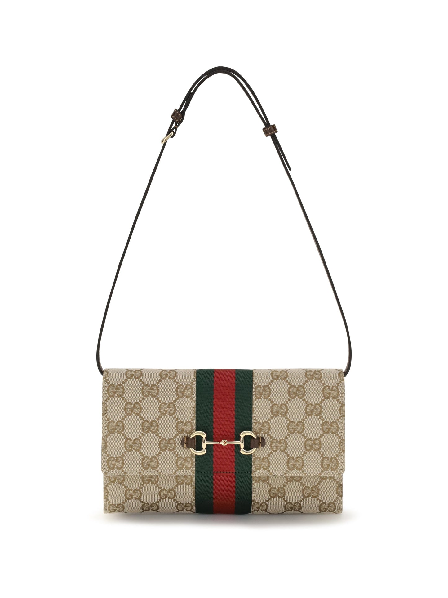 Gucci Women Horsebit Web Wallet With Shoulder Strap