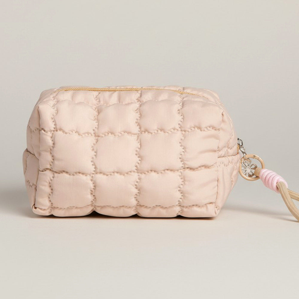 Solid Quilted Cosmetic Pouch Bag