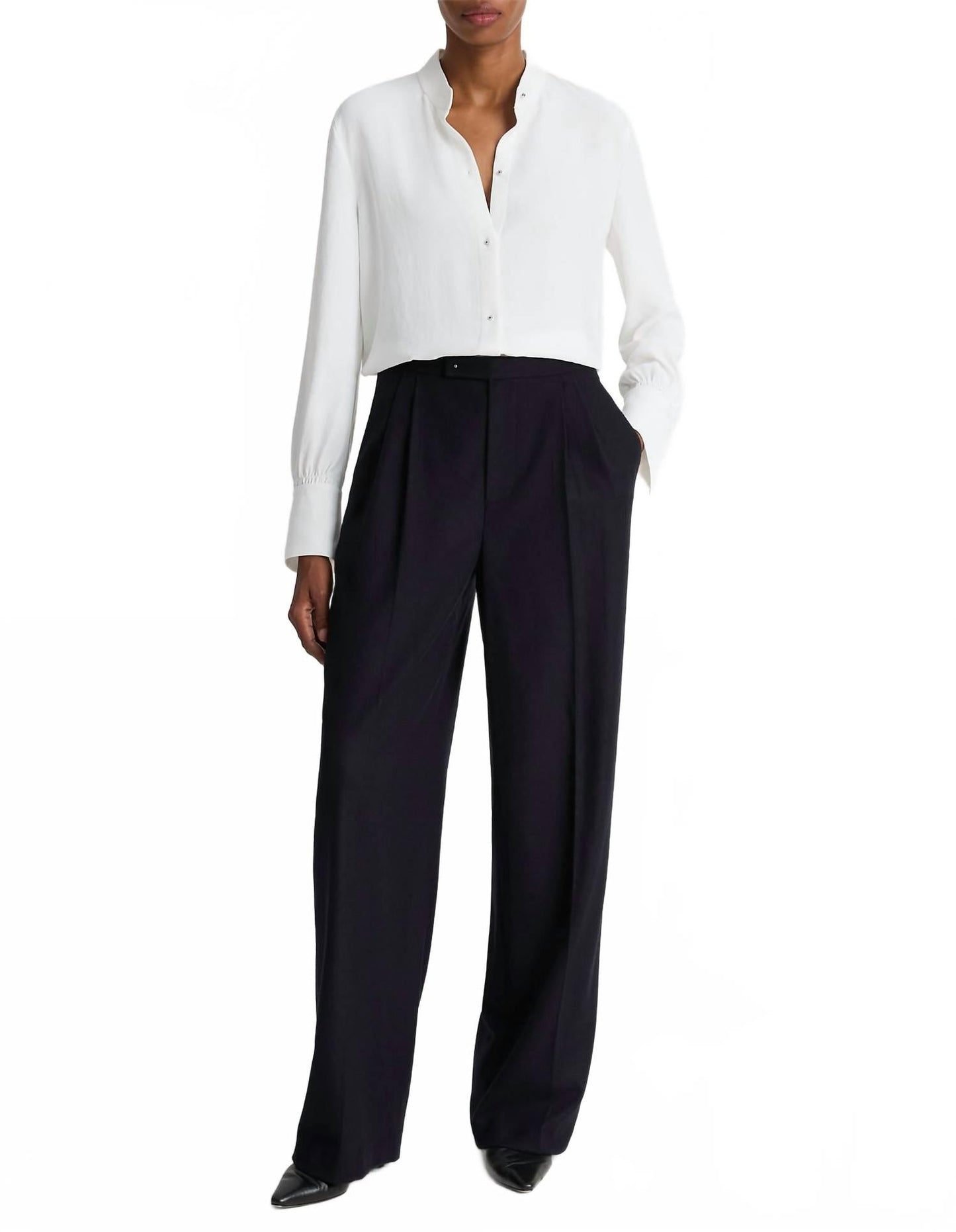 Metal Ball Button Long Sleeve Shirt In Off White