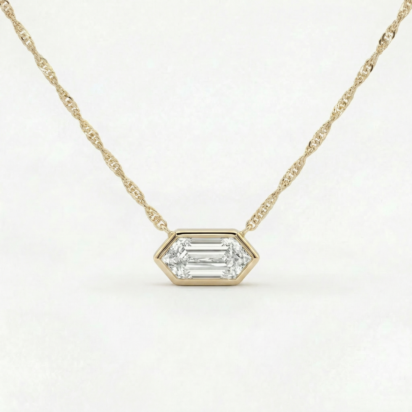 Certified 1.10Ct Long Hexagon Bezel Diamond East West Pendant Necklace Lab Grown