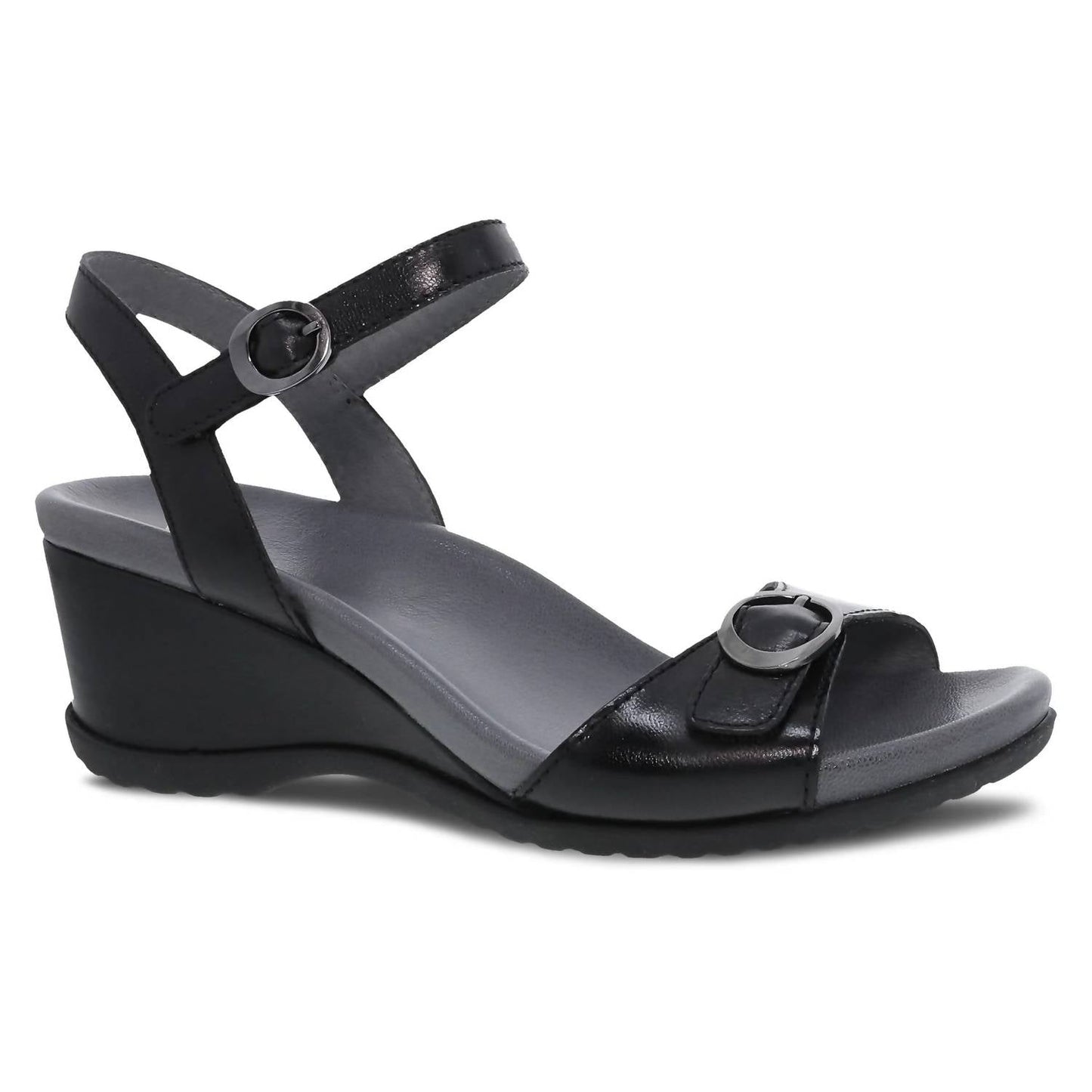 Women's Arielle Leather Wedge Sandals In Black Glazed