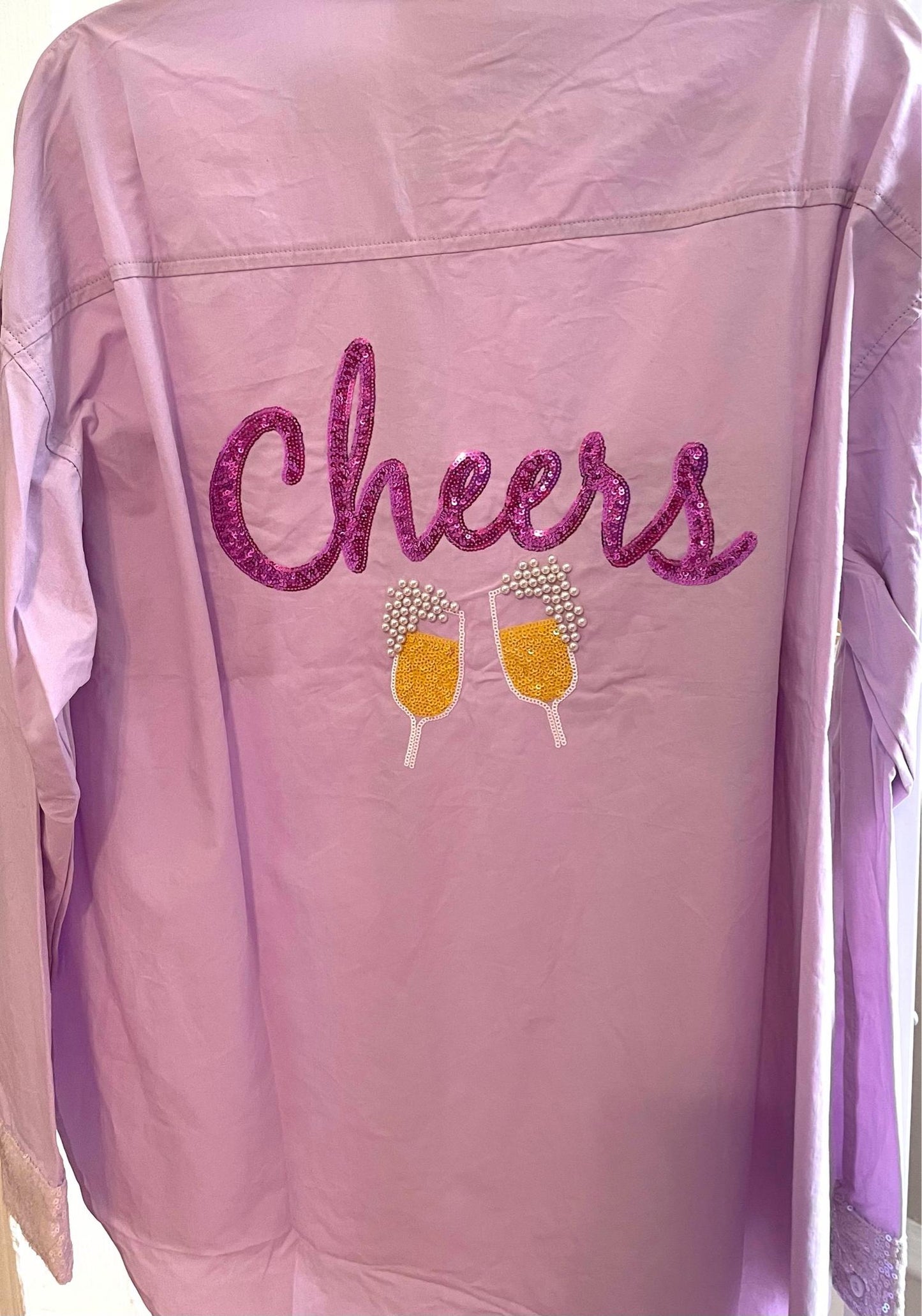 Cheers Sequin Patch Poplin Shirt In Lilac