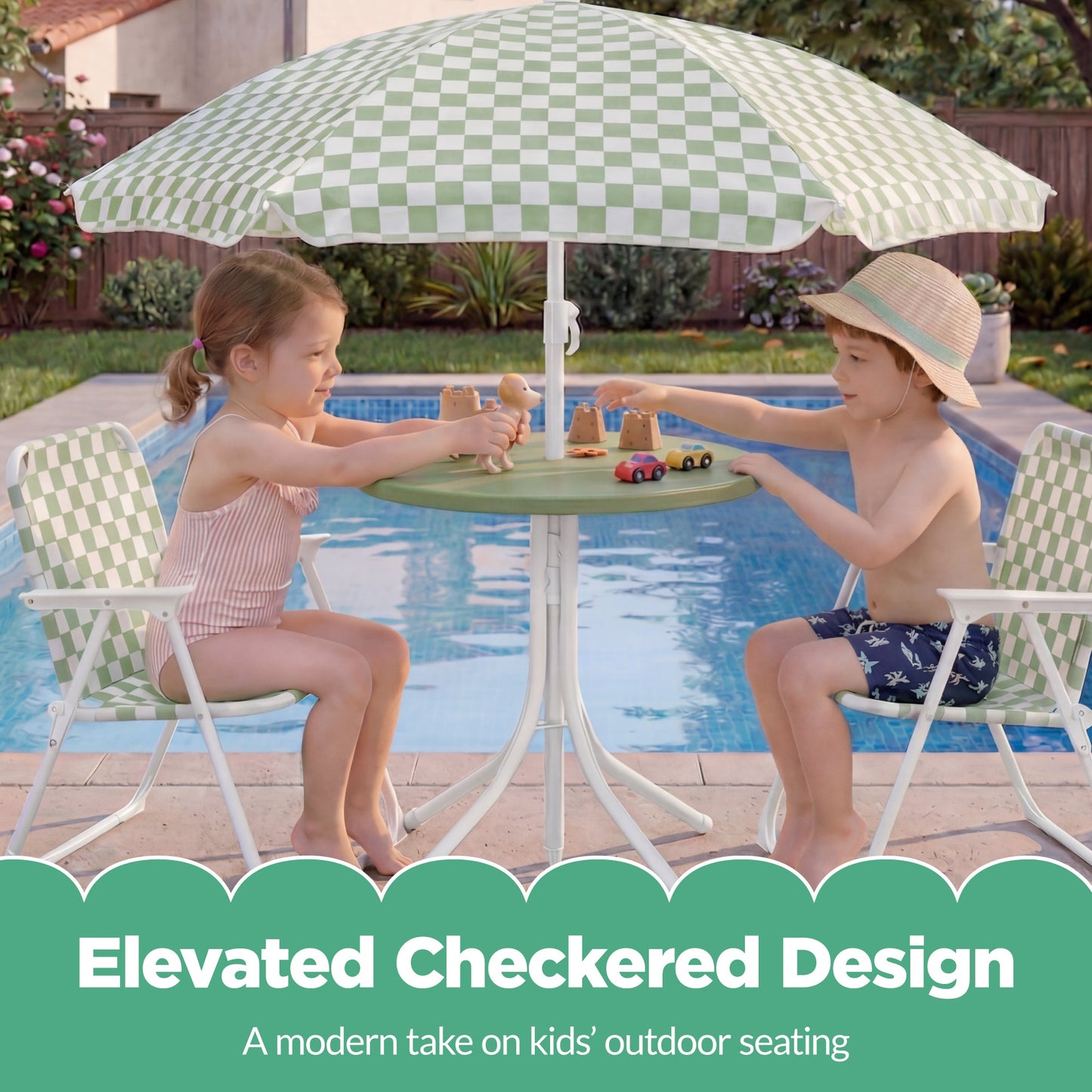 Best Choice Products Kids Outdoor Table and Chair Set with Umbrella, 3-Piece Foldable Toddler Picnic Set Ages 2-5