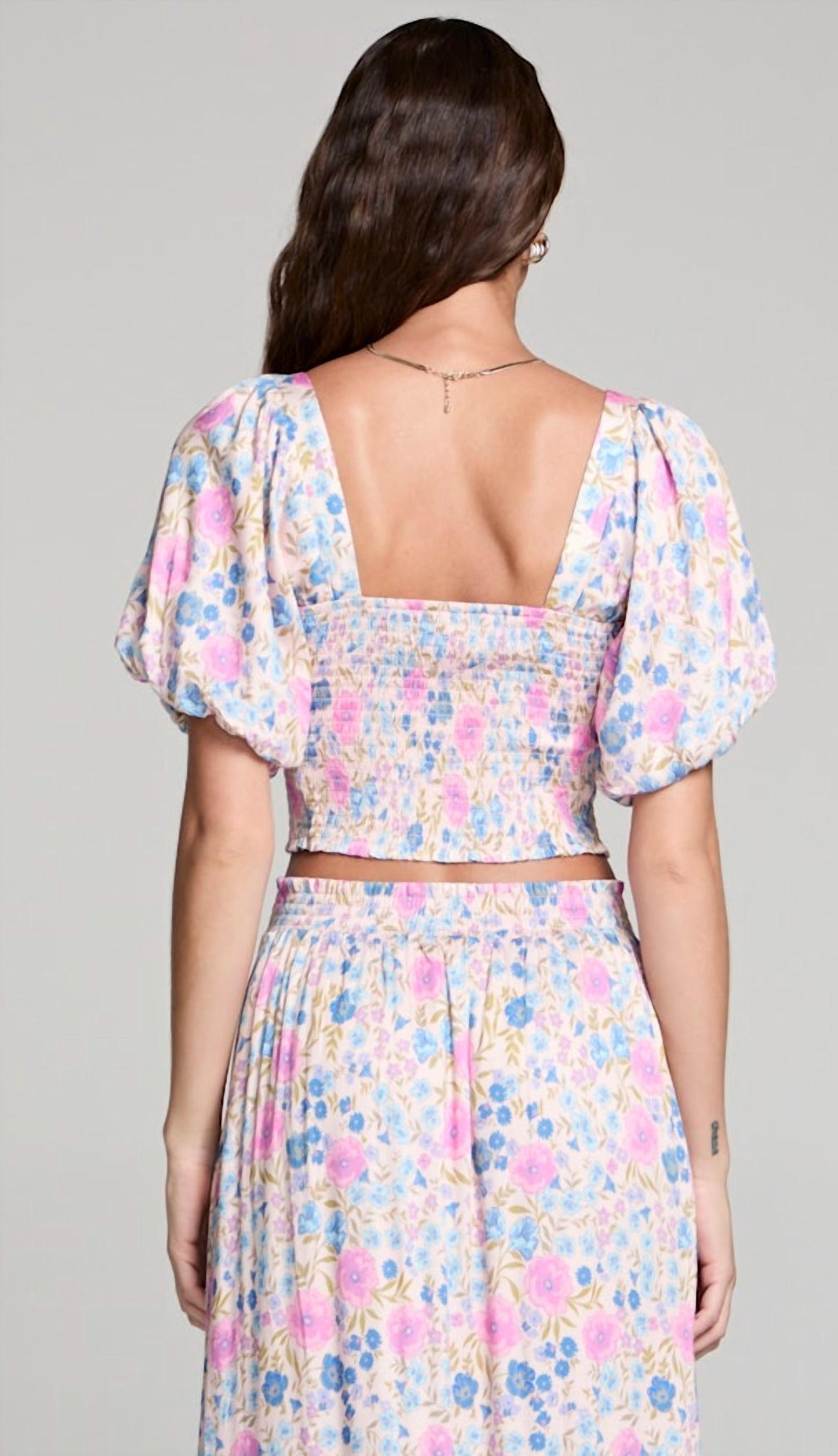 Elysia Puff Sleeve Top In Multi Velvet Iris