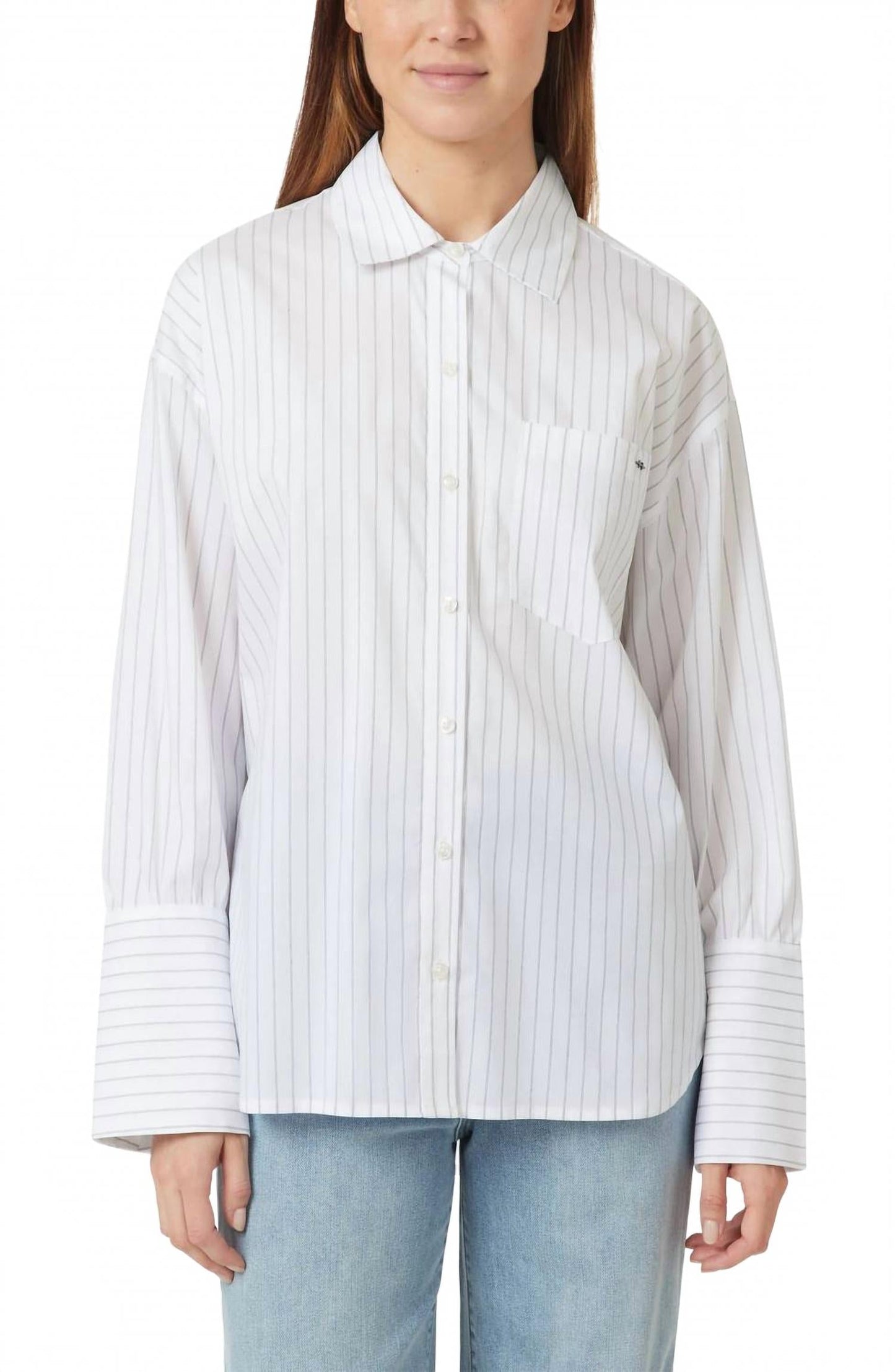 Oversized Striped Poplin Shirt In White/black