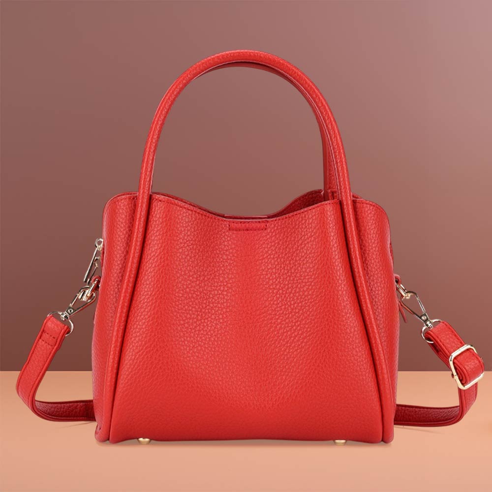 Faux Leather Structured Top Handle Crossbody Handbag