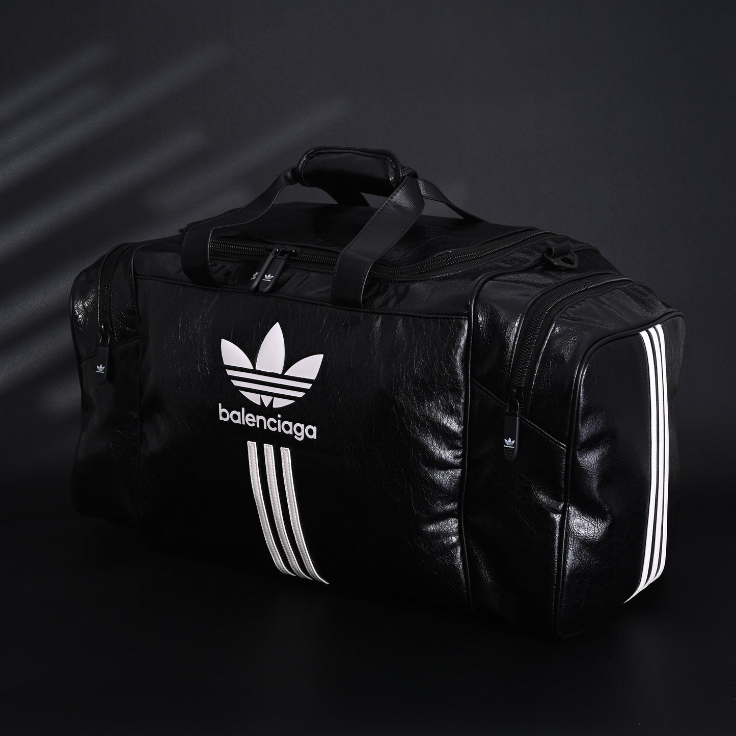 Balenciaga x adidas Large Duffel Travel Bag ¨C Black with Trefoil Logo and Triple Stripes