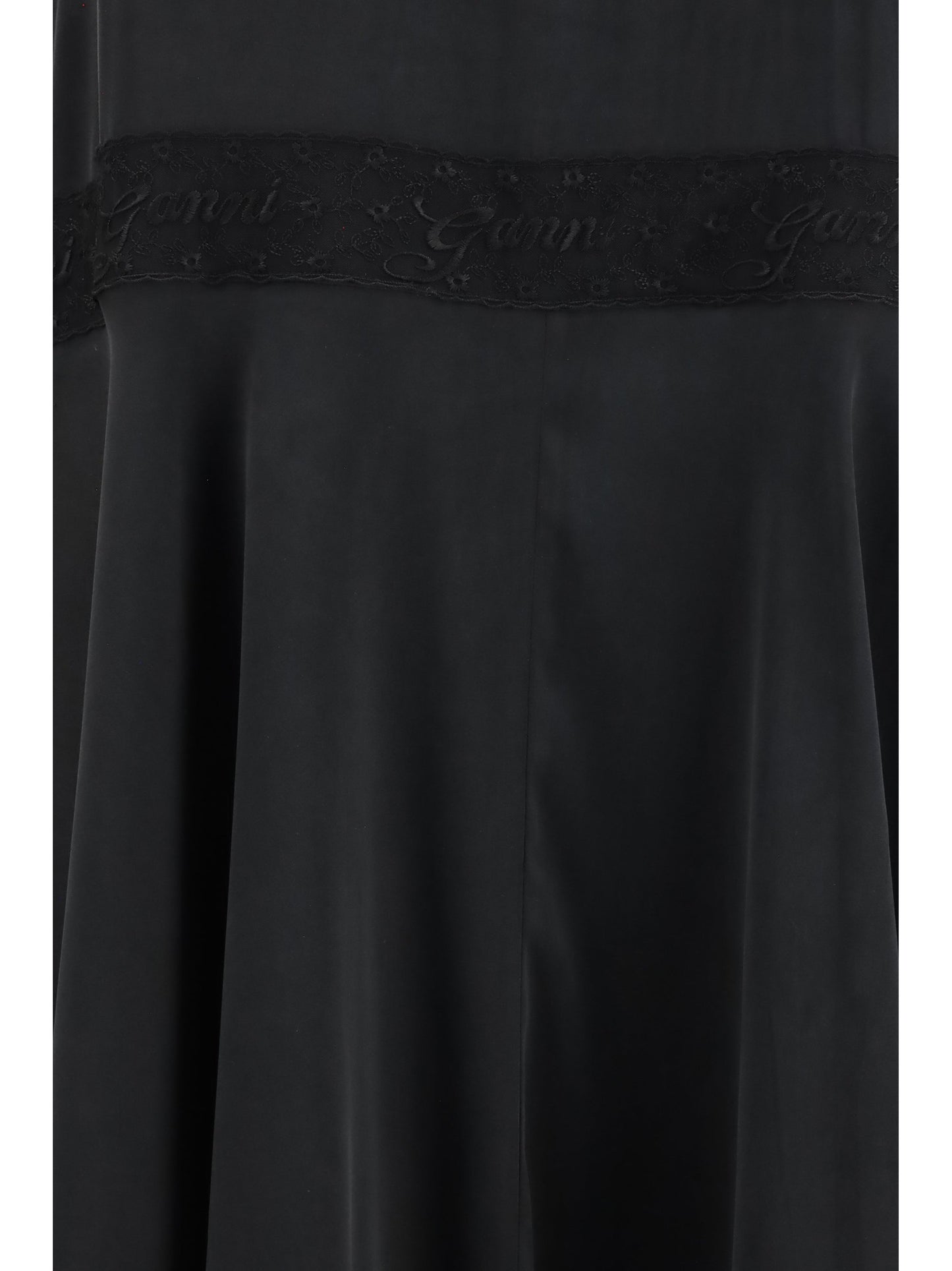 Ganni Women Silk Maxi Dress With Lace Details