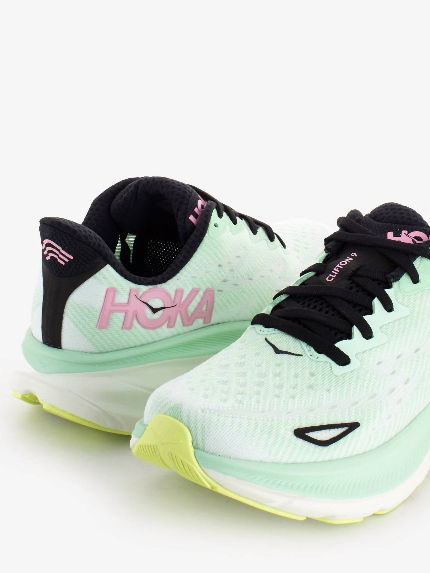 Women's Clifton 9 Running Shoes In Mint Fluoriten Snow Melt