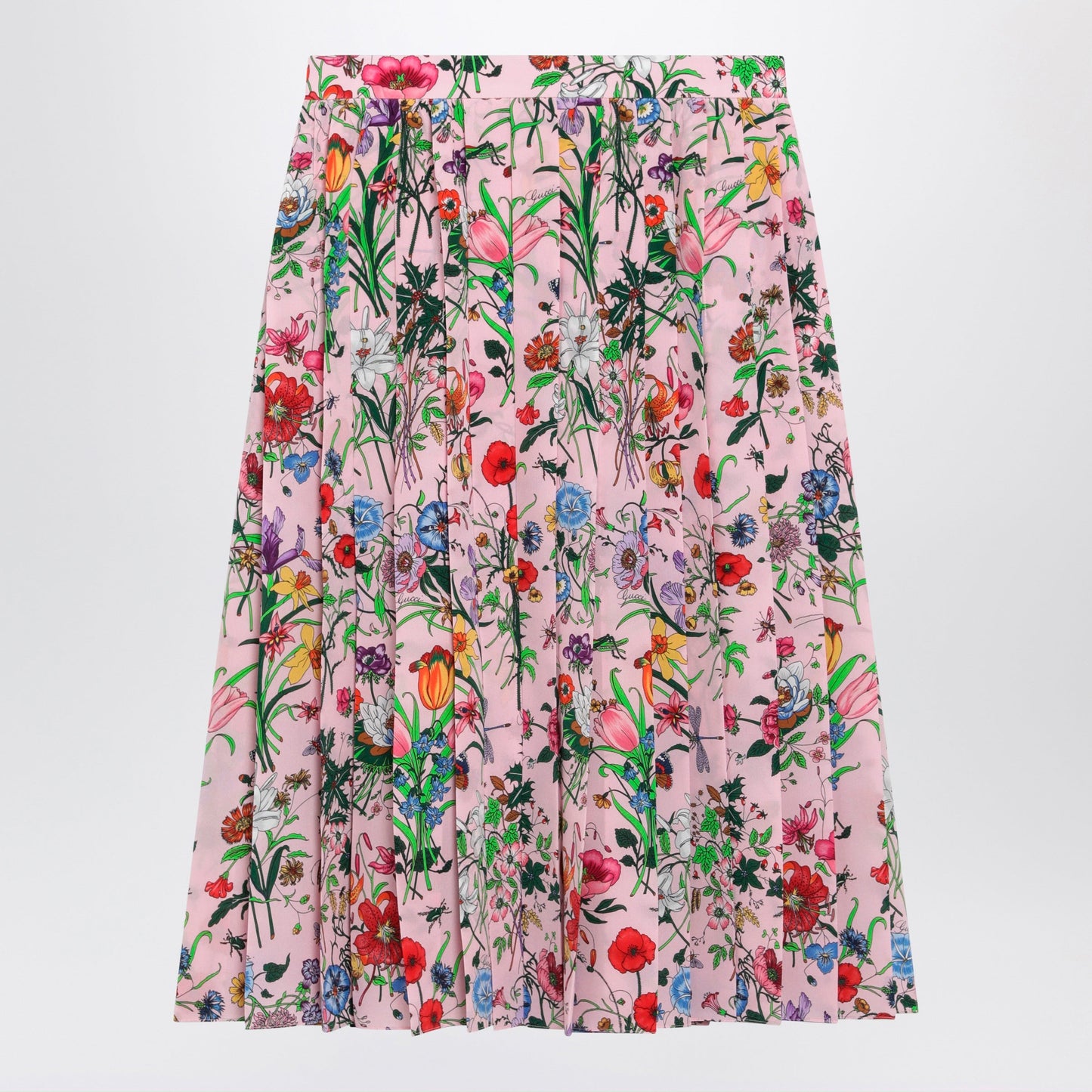 Gucci Flora-Print Pleated Silk Midi Skirt In Pink Women