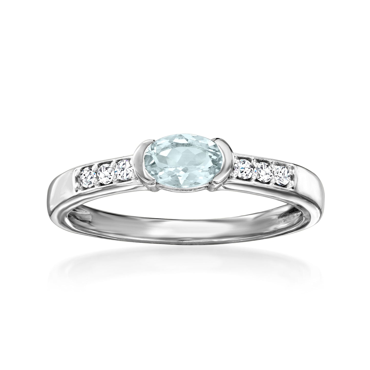 Ross-Simons Aquamarine and . White Zircon Ring in Sterling Silver