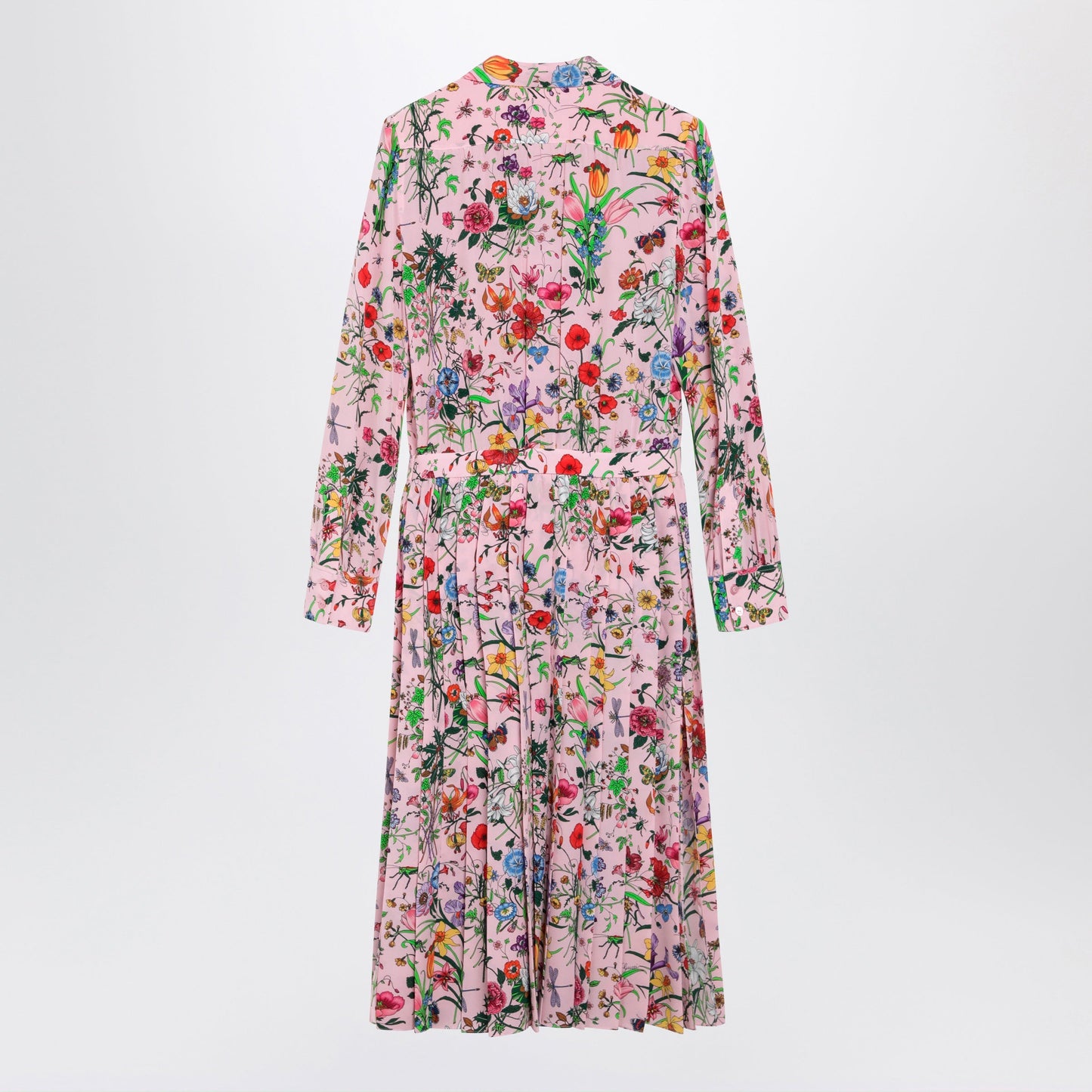 Gucci Flora Print Silk Shirt Dress In Pink Multicolor Women