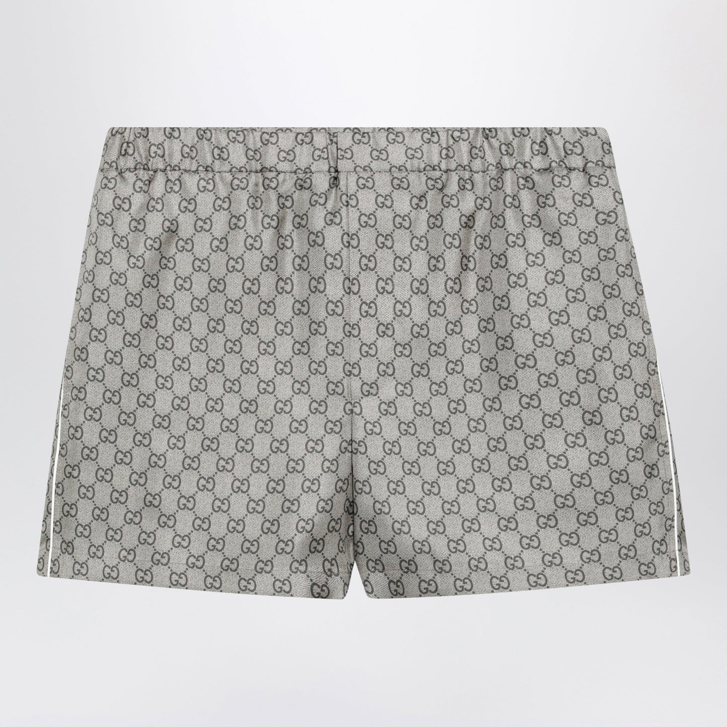 Gucci Silk Twill Shorts With Gg Print In Beige Women