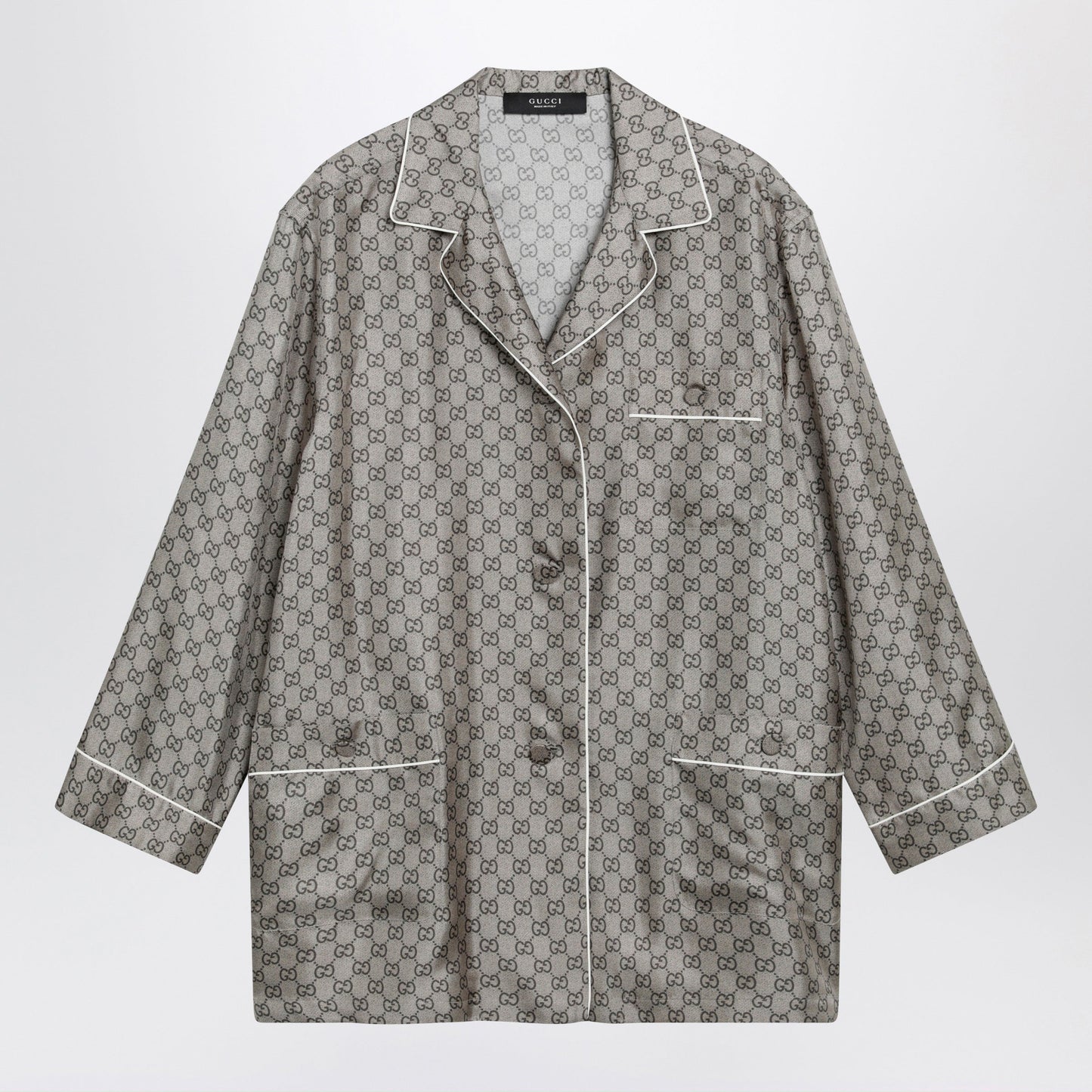 Gucci Silk Twill Shirt With Gg Print In Beige Women
