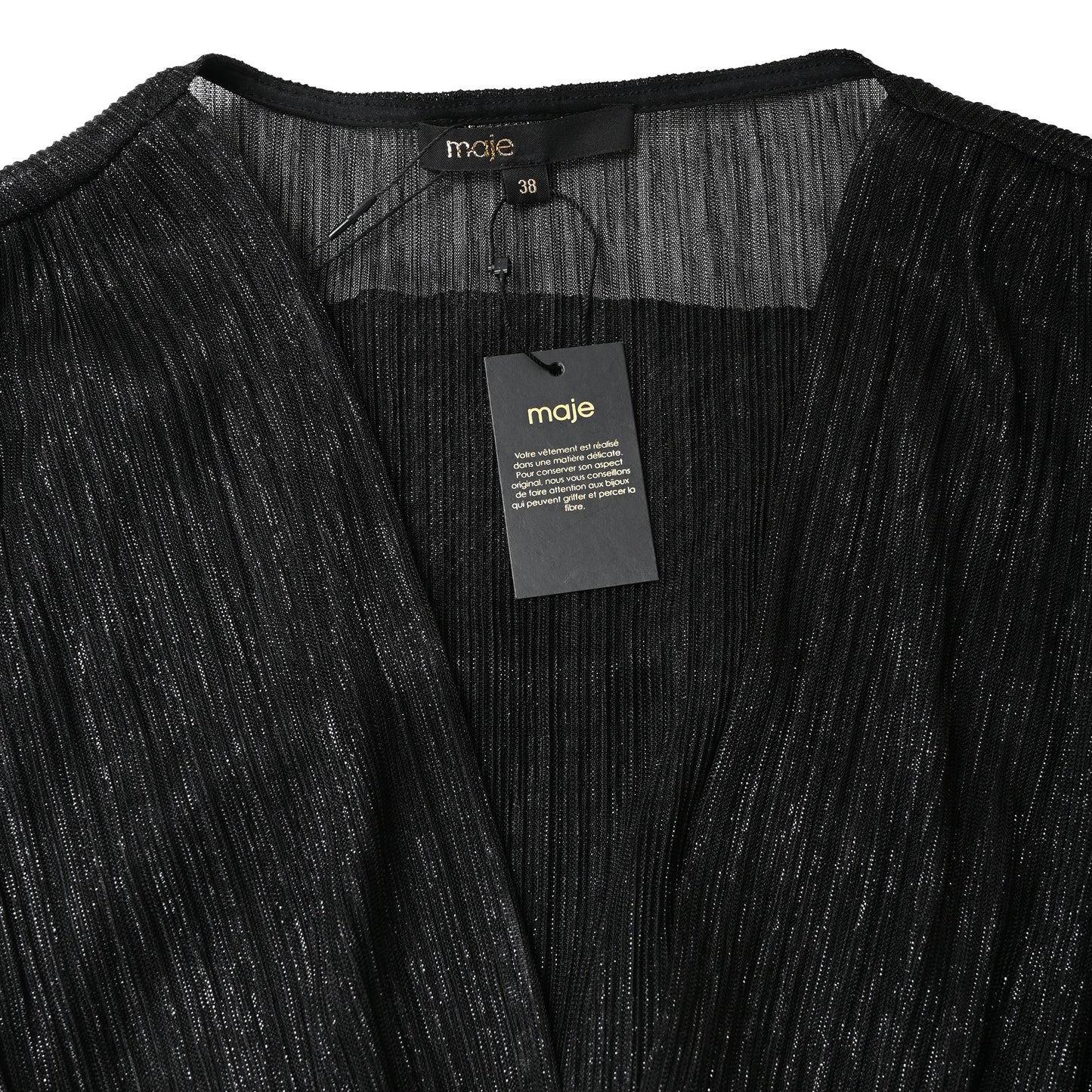 Maje Tiered Metallic Knitted Midi Dress in Black Polyester
