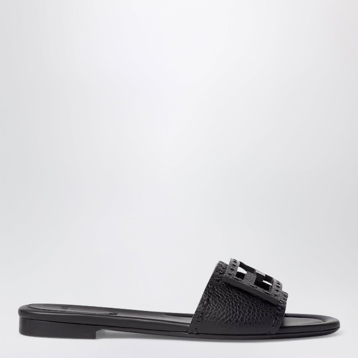 Fendi Black Leather Baguette Slides Women
