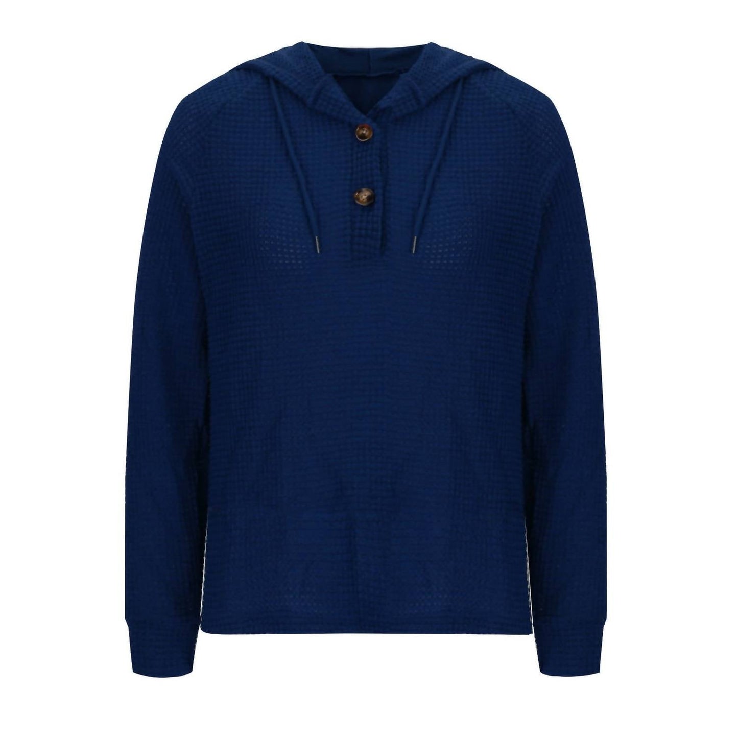Waffle Button-Up Hoodie Pullover In Navy