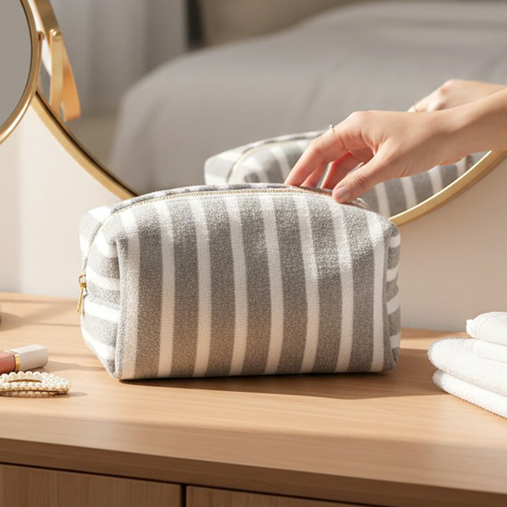 Striped Terry Textured Cosmetic Pouch Bag