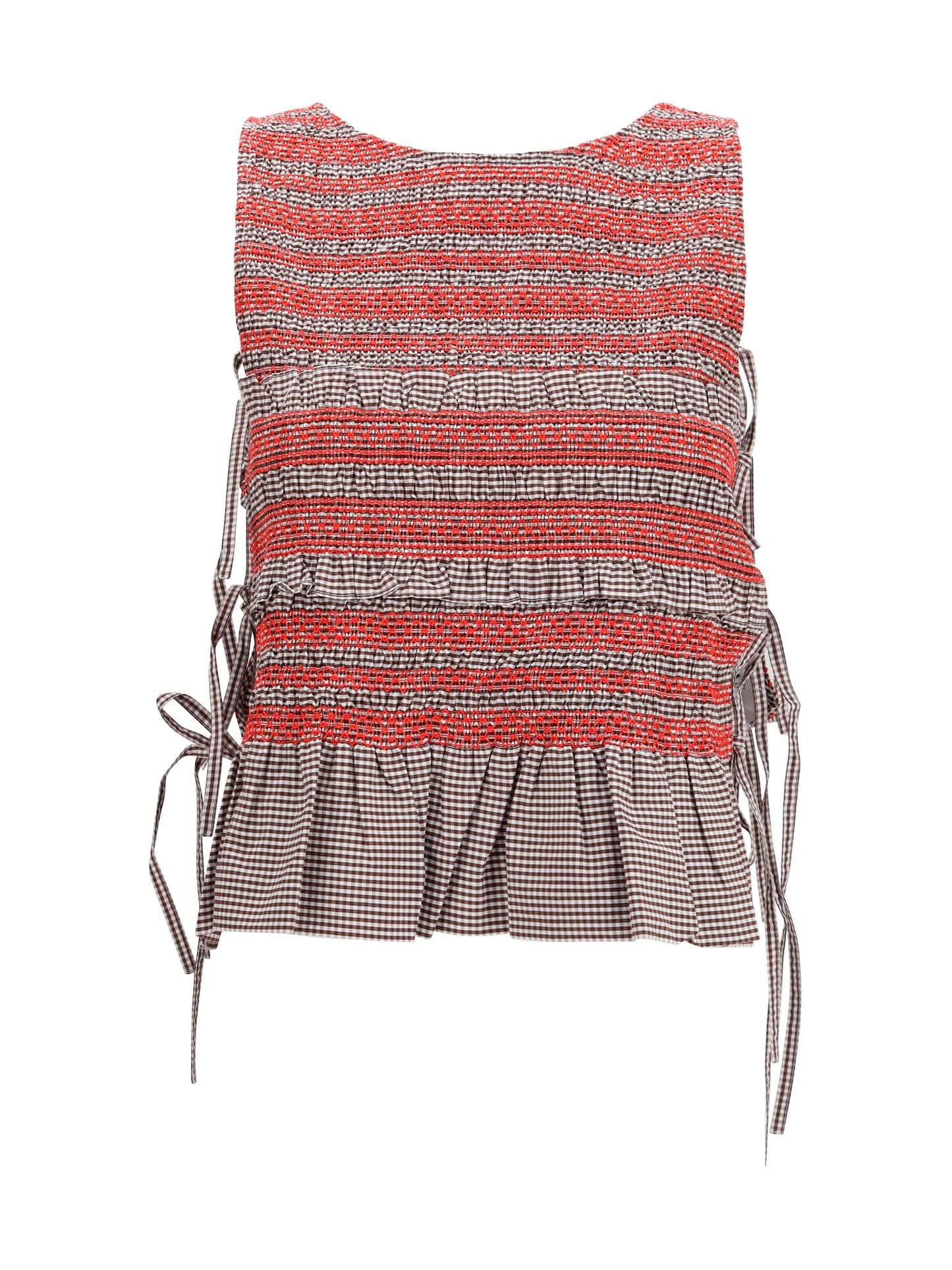 Ganni Women Elastic Printed Top With Ruching And Side Ties