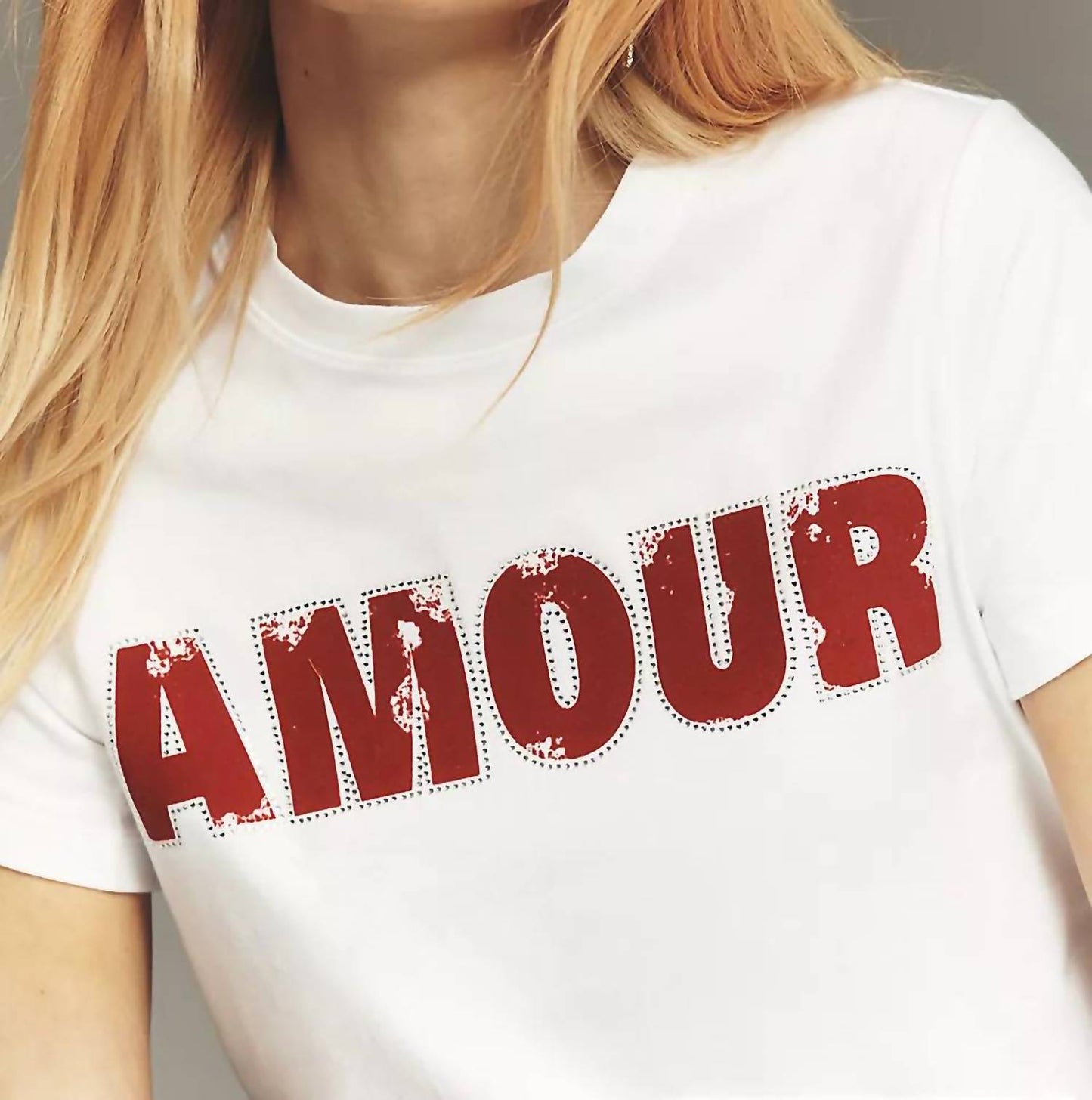 Amour Embellished Tee In White/ Cherry Lacquer