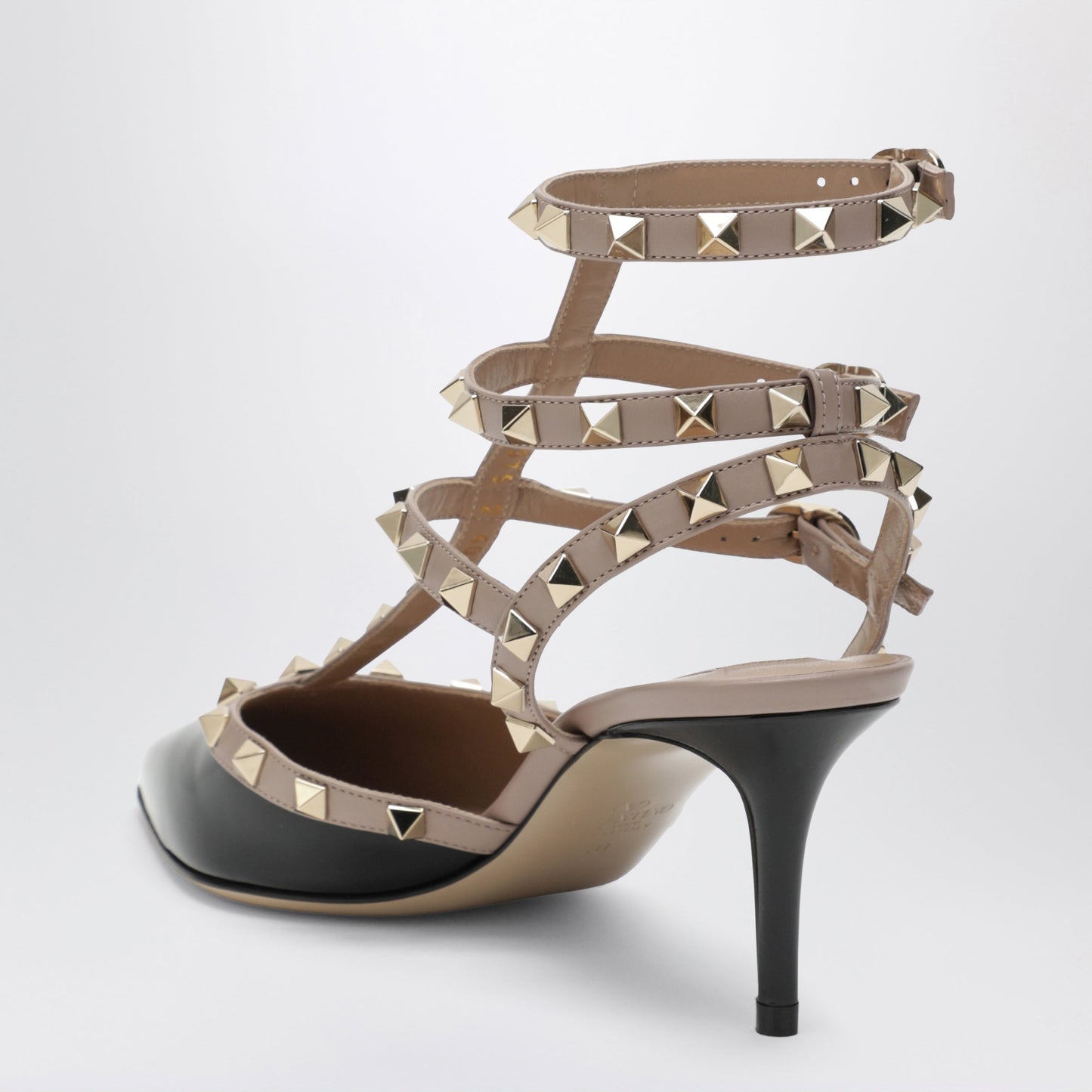 Valentino Garavani Rockstud Strap Pumps In Patent Leather, Black/Powder Women