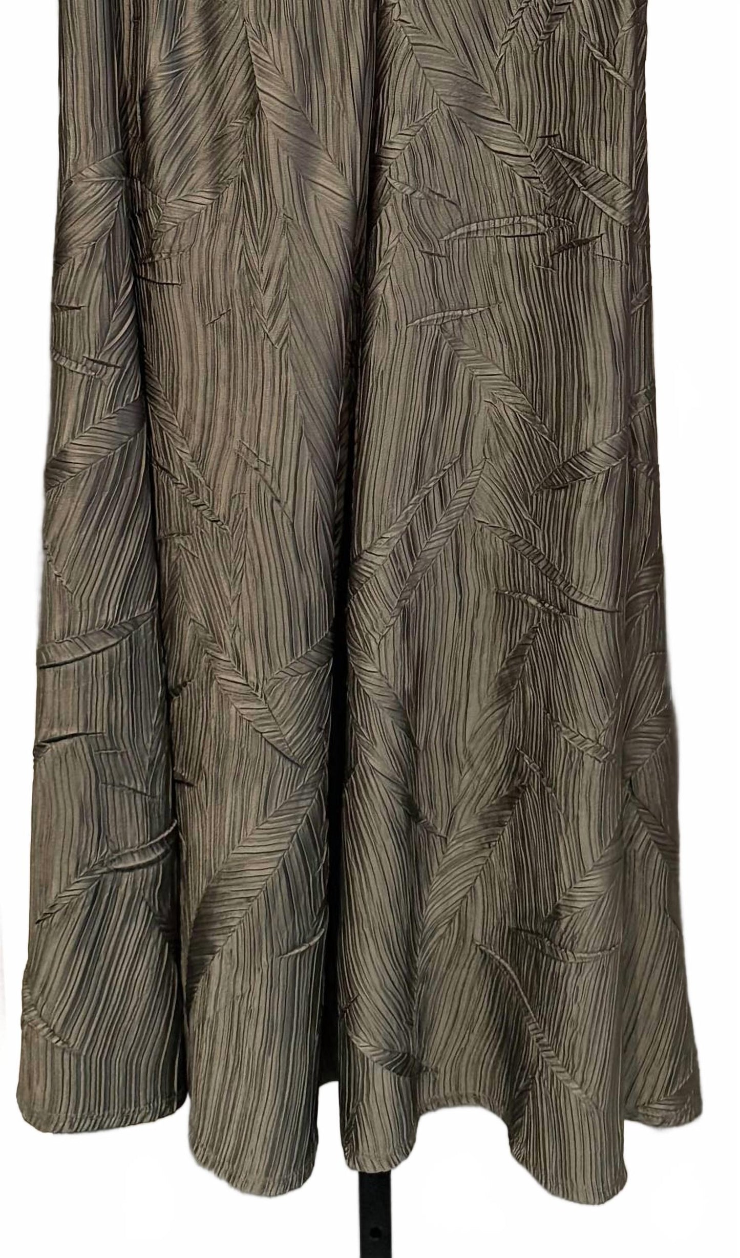 Pleated Satin Long Flared Skirt In Avocado