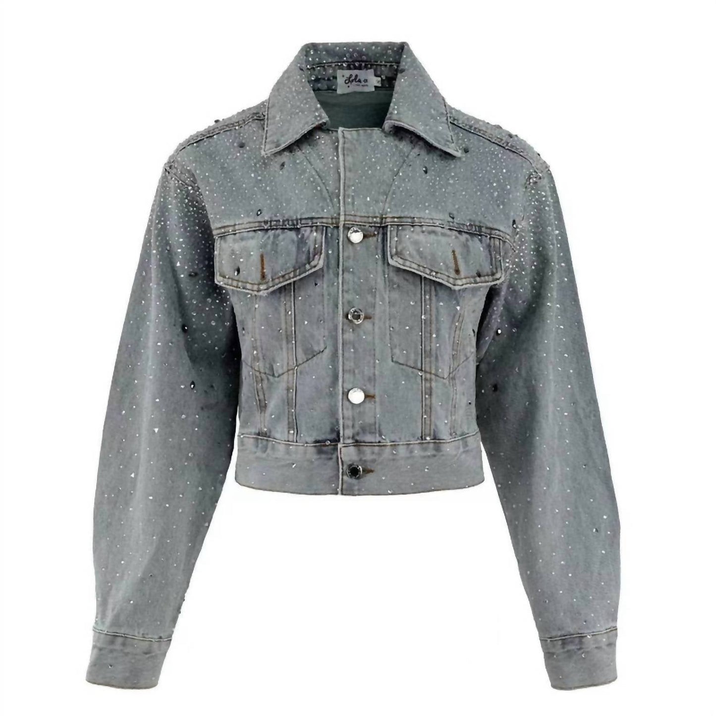 Crystal Bow Jacket In Light Washed Denim