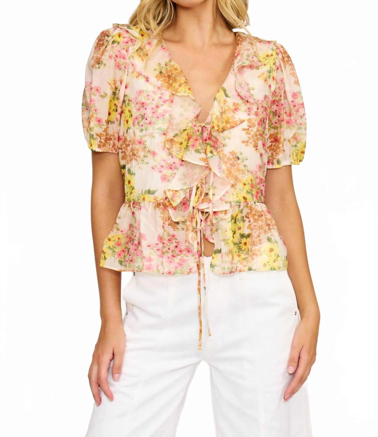 Bee Ruffle Top In Multi Floral