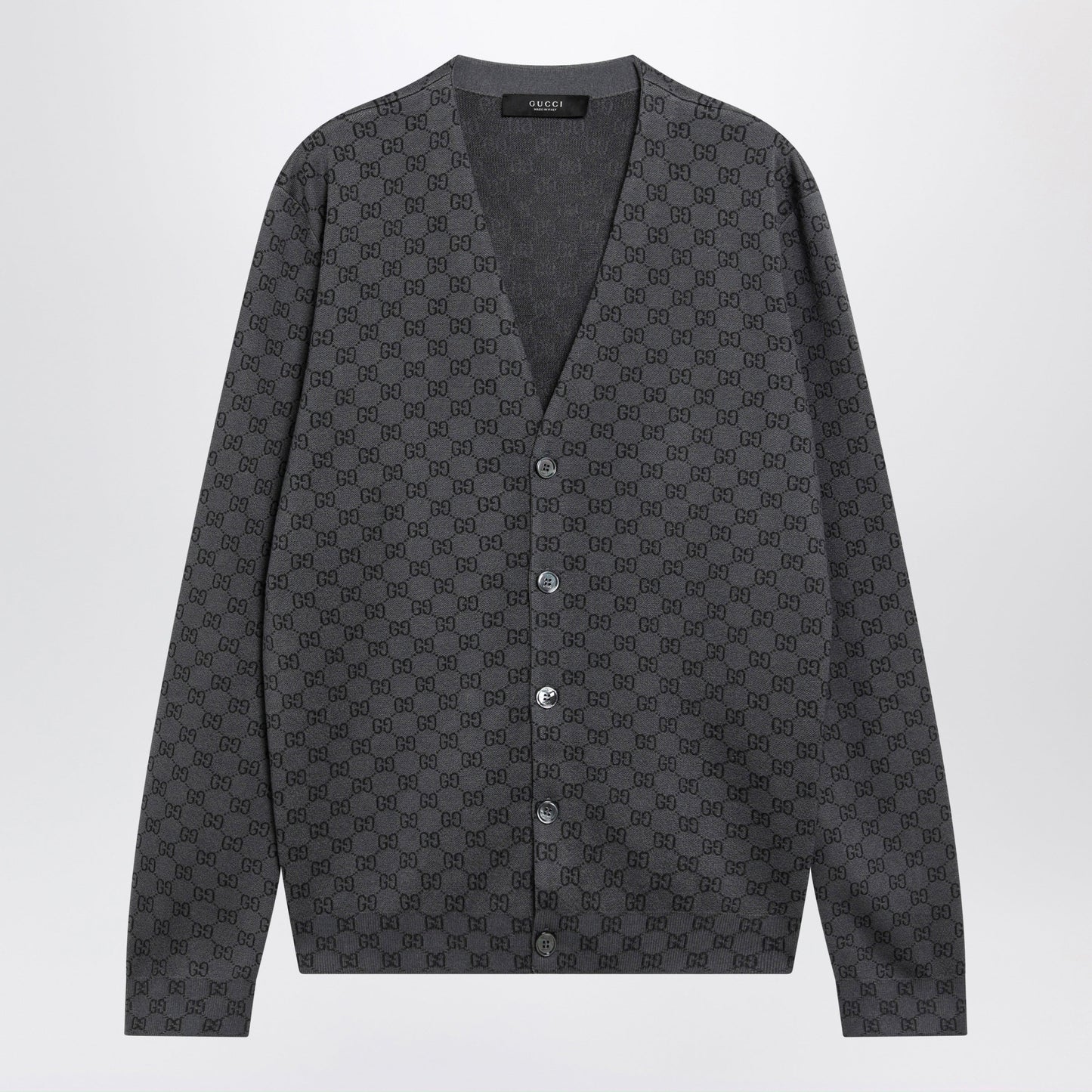 Gucci Grey Wool And Silk Cardigan With Gg Motif Men