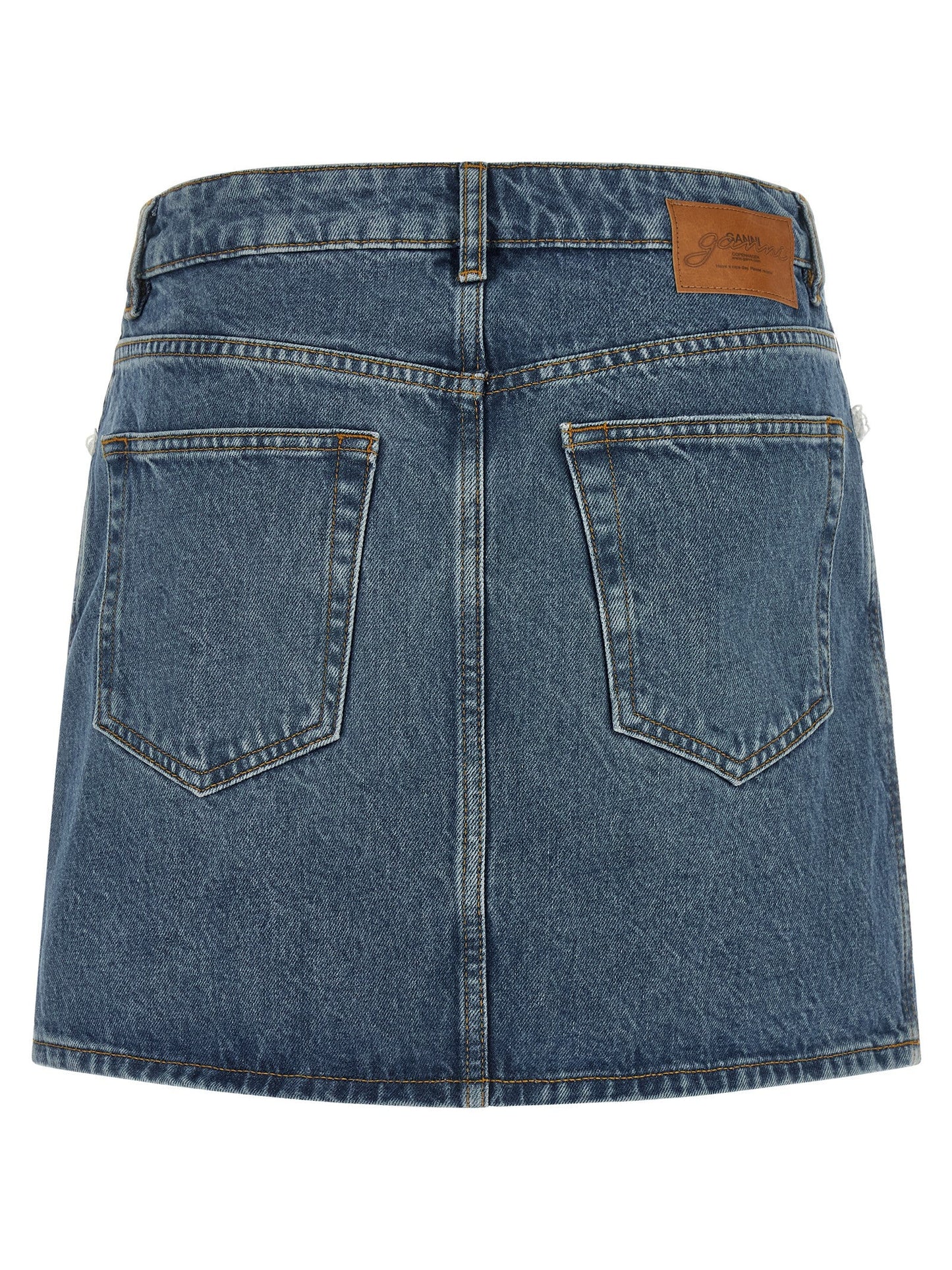Ganni Women Denim And Lace Skirt
