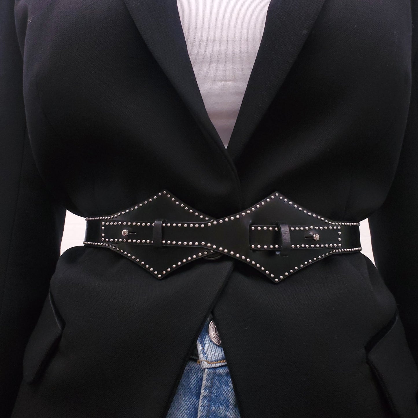 ALAÏA BLACK BELT WITH SILVER STUD DETAIL - SIZE 80