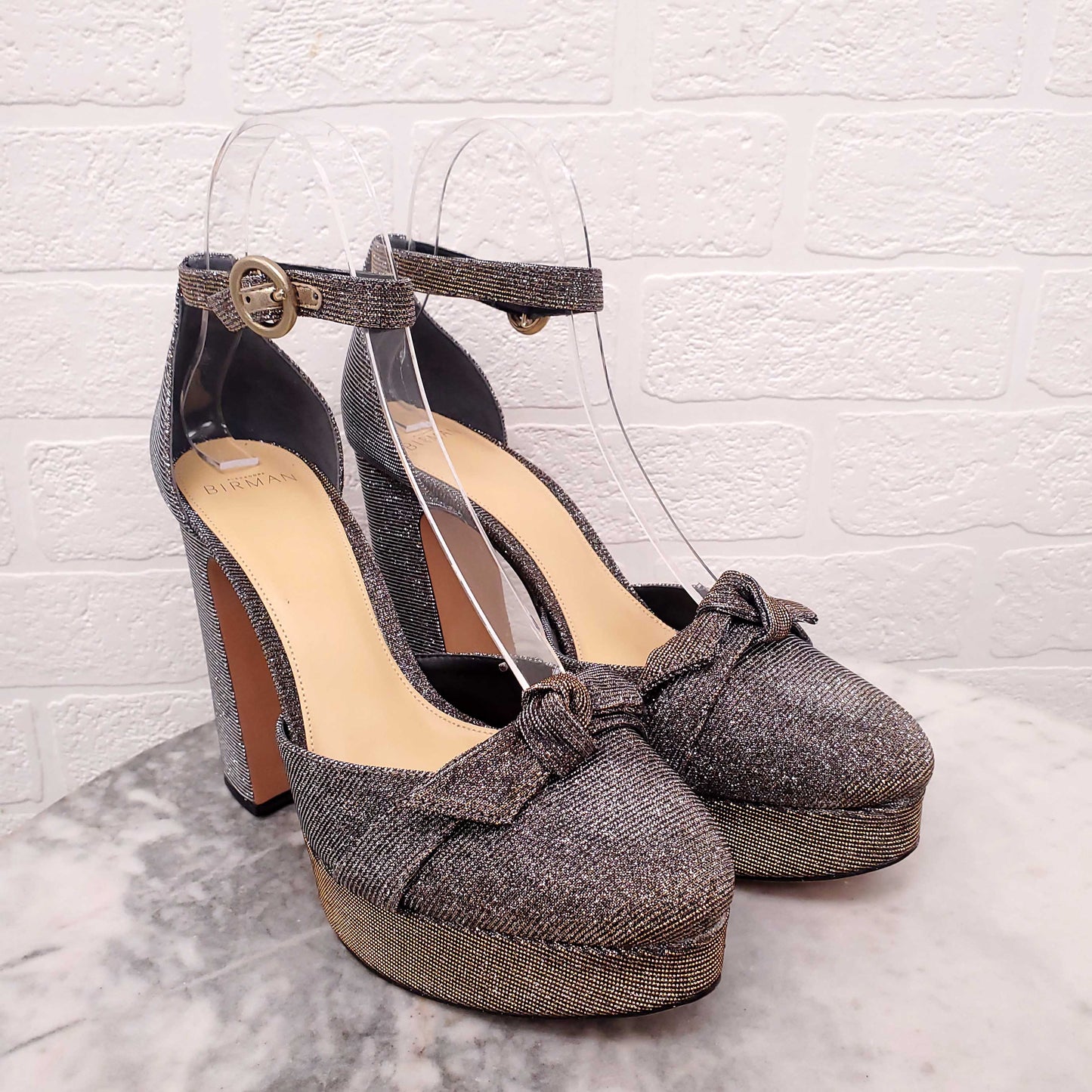 ALEXANDRE BIRMAN SPARKLE PLATFORM HEEL WITH BOW DETAIL - SIZE 40