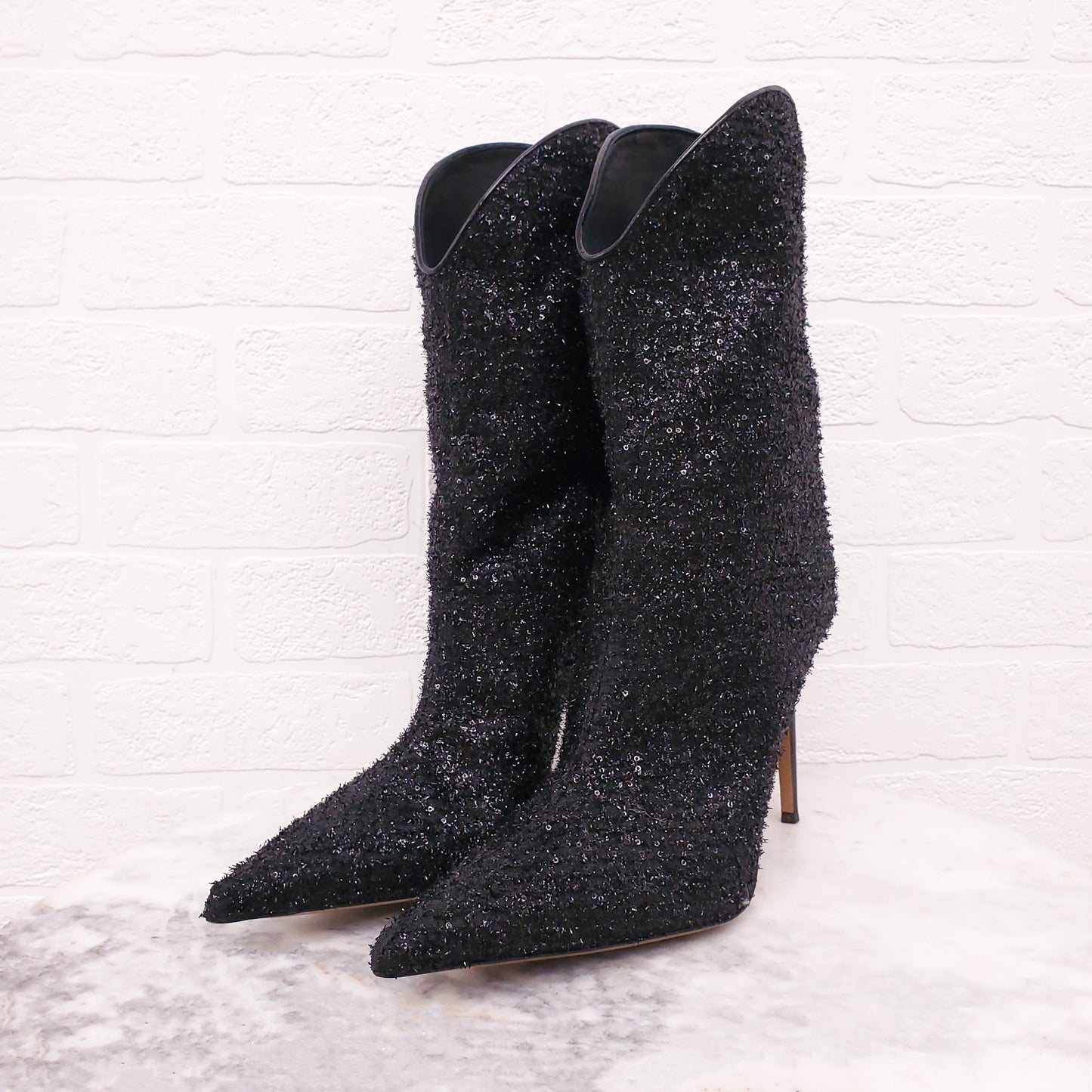 ALEXANDRE VAUTHIER BLACK METALLIC TWEED BOOTIES - SIZE 40