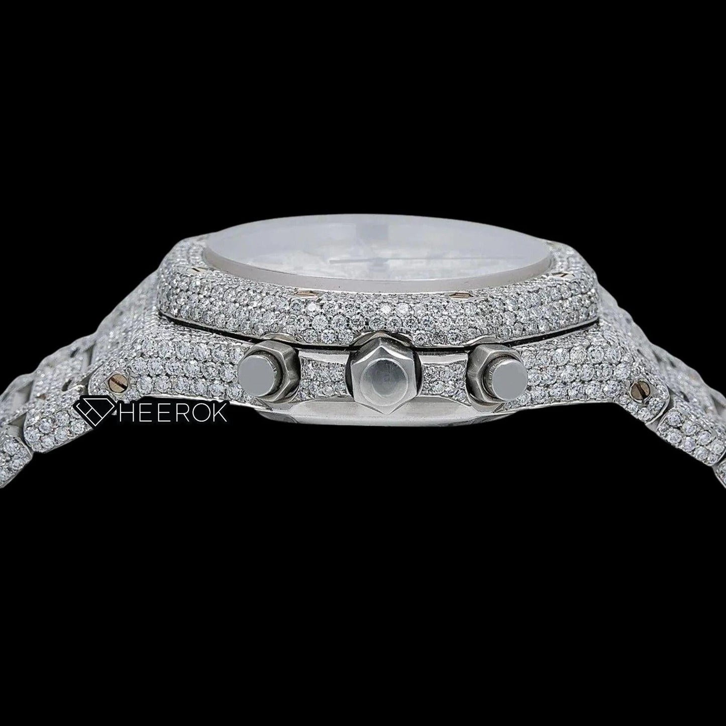 AP Royal Oak Chronograph Full Pave Diamond Dial Stick Markers Diamond Bezel Fully Iced Out Moissanite Watch
