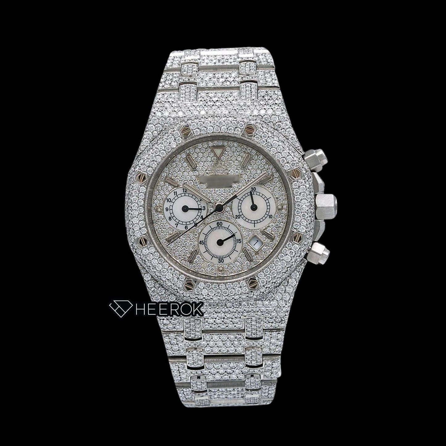 AP Royal Oak Chronograph Full Pave Diamond Dial Stick Markers Diamond Bezel Fully Iced Out Moissanite Watch