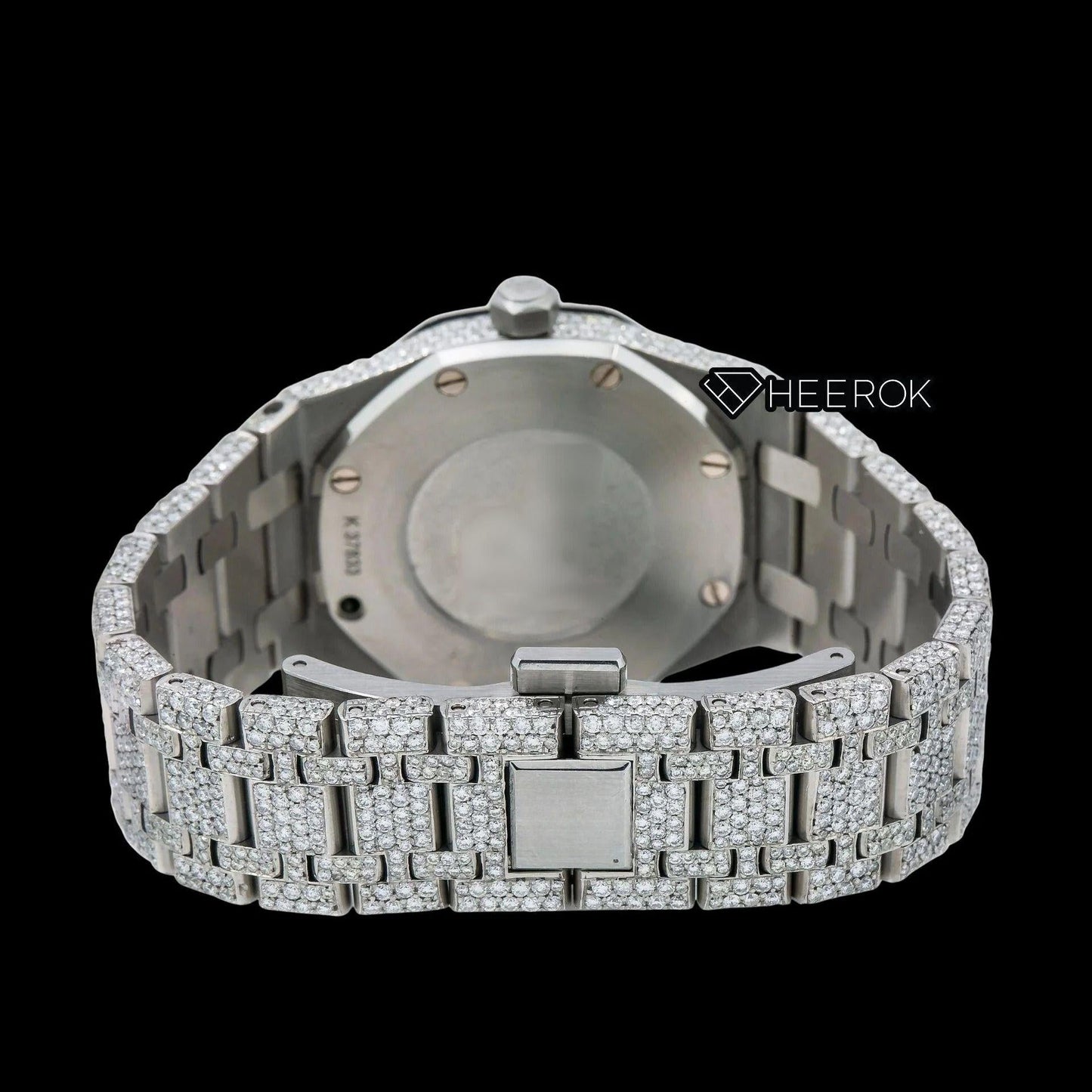 AP Royal Oak Full Pave Diamond Dial Black Stick Markers Diamond Bezel Fully Iced Out Moissanite Watch For Women