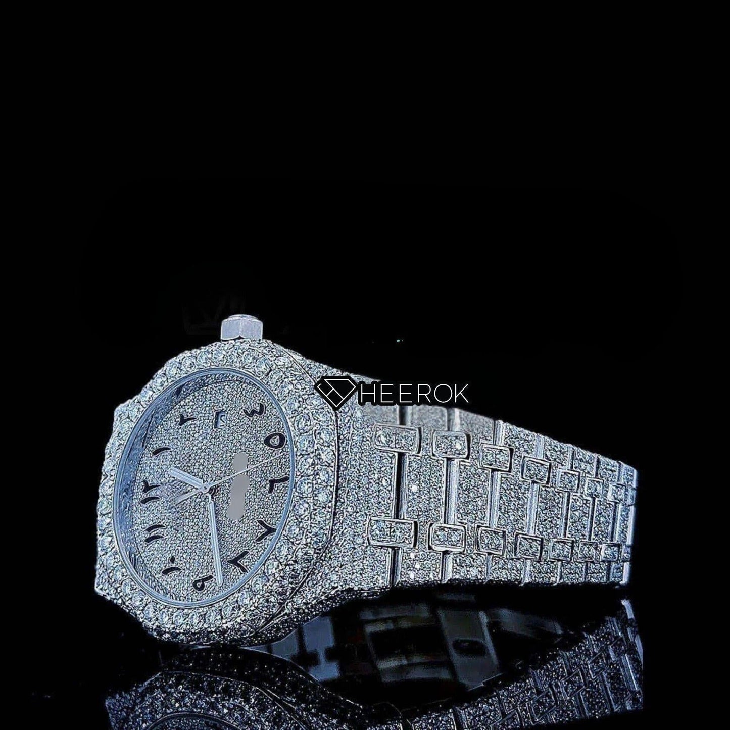 AP Royal Oak Fully Iced Out White Dial Arabic Numerals Diamond Bezel Moissanite Diamond Bracelet