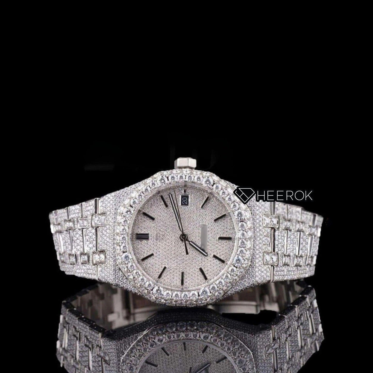 AP Royal Oak Fully Iced Out White Dial Stick Markers Diamond Bezel Moissanite Diamond Bracelet